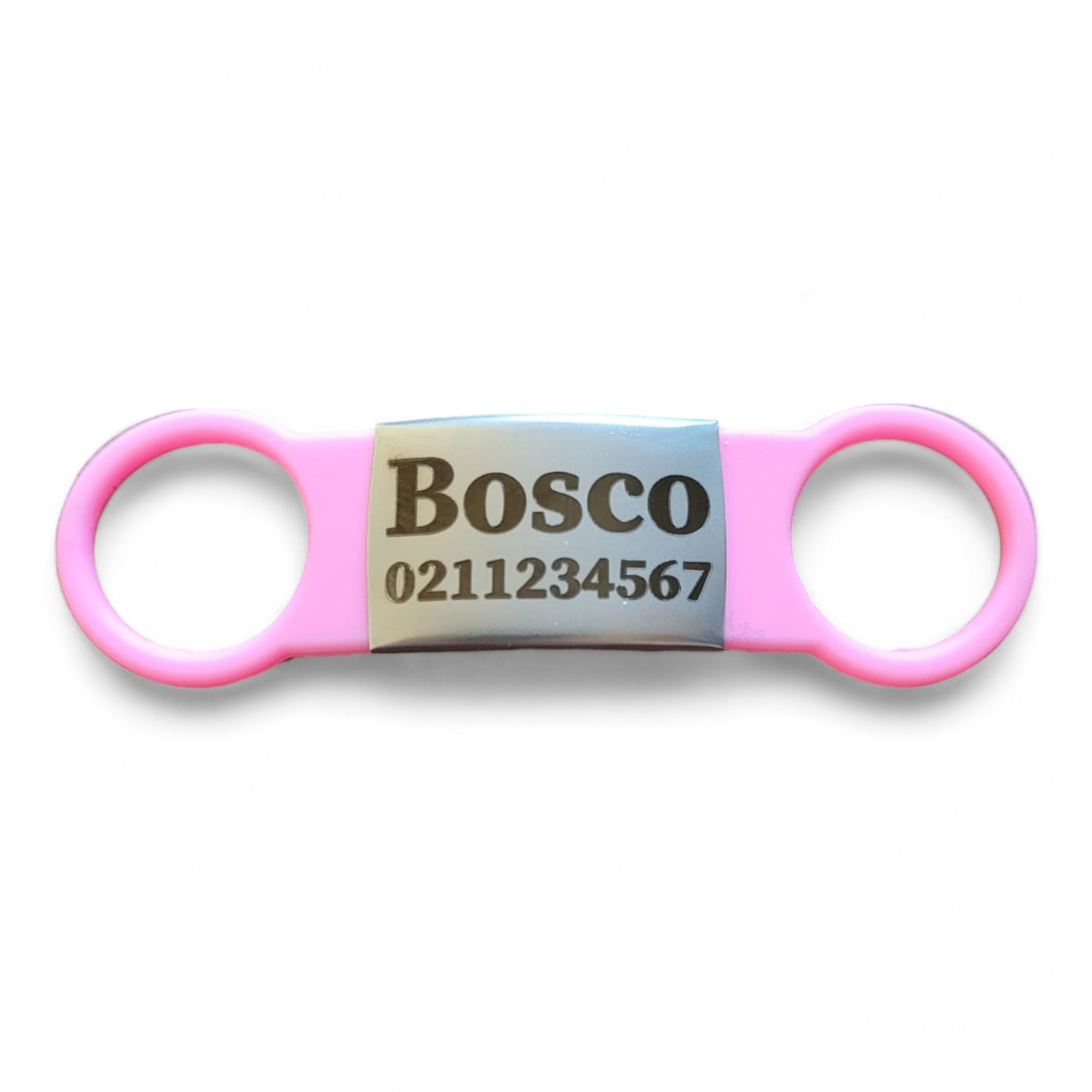 ⭐️Purr. Meow. Woof.⭐️ - Collar ID Name & Number Cat & Dog ID Pet Tag - Large (Dog) / Silver / LightPink