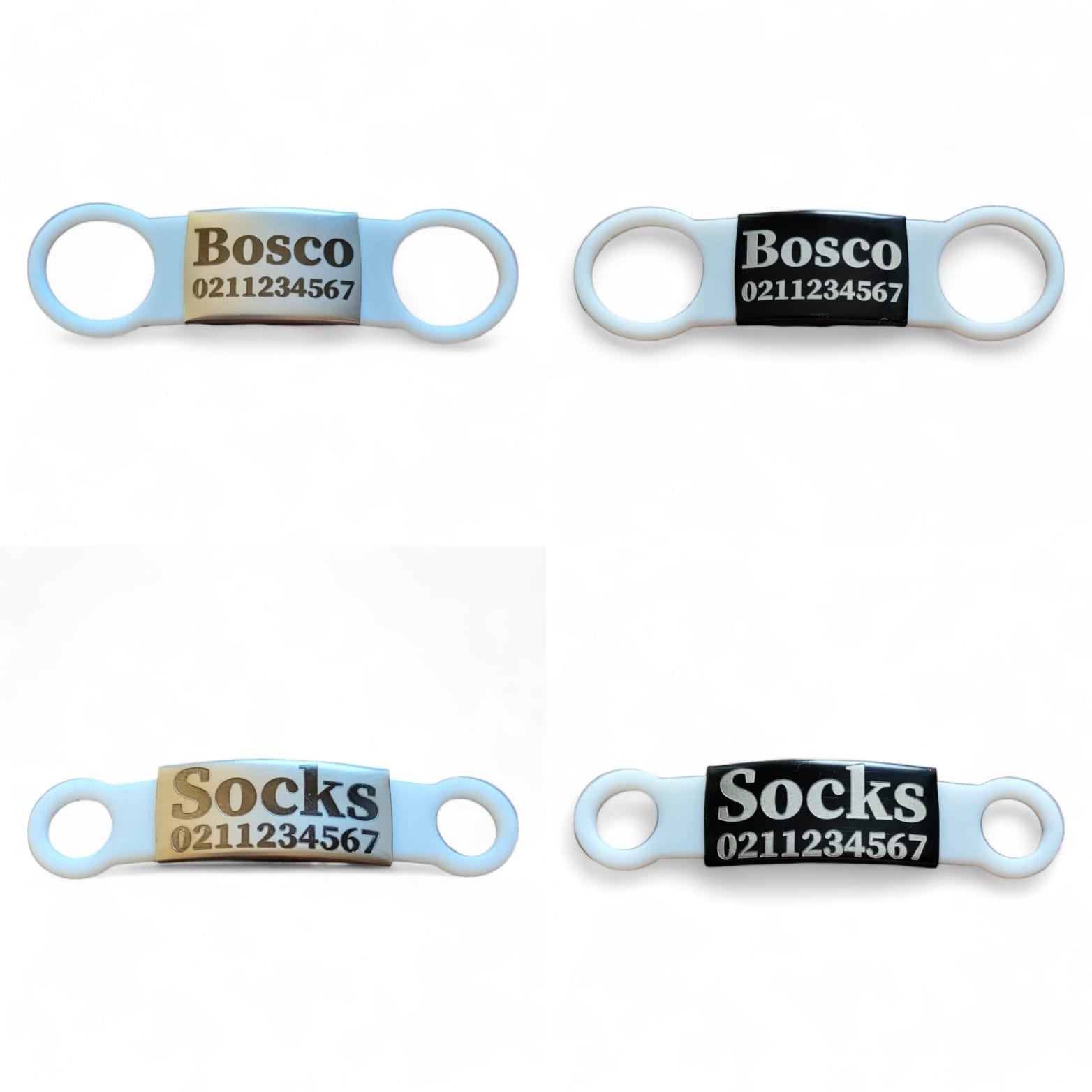 ⭐️Purr. Meow. Woof.⭐️ - Collar ID Name & Number Cat & Dog ID Pet Tag - Small (Cat) / Silver / LightPink