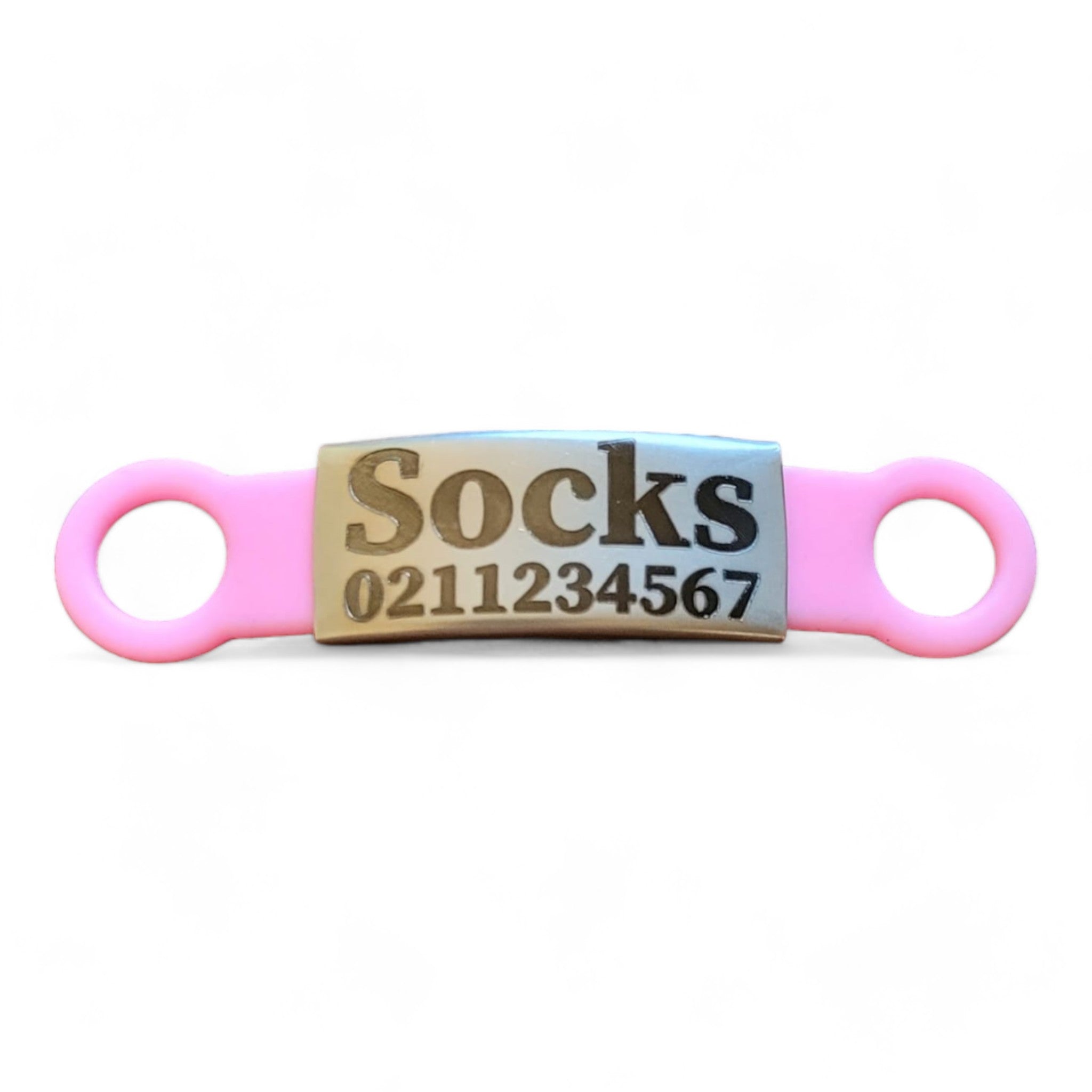 ⭐️Purr. Meow. Woof.⭐️ - Collar ID Name & Number Cat & Dog ID Pet Tag - Small (Cat) / Silver / LightPink