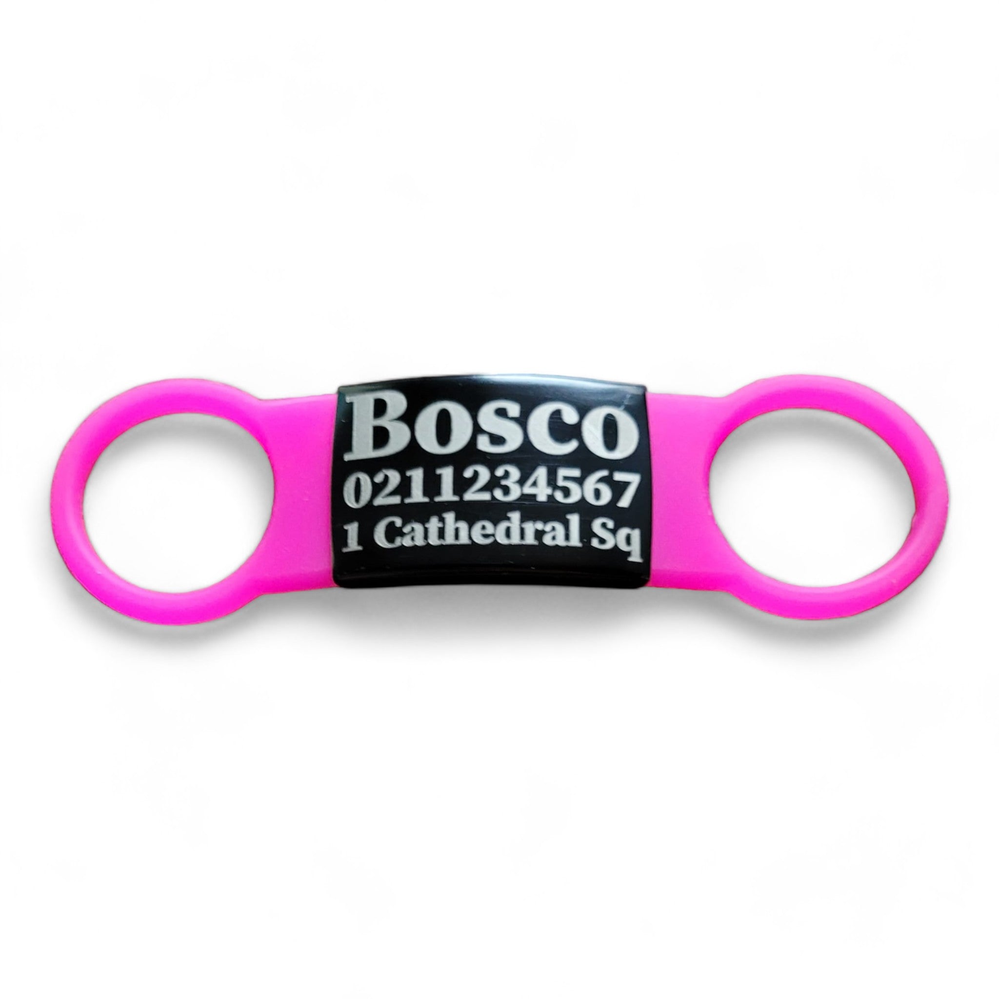 ⭐️Purr. Meow. Woof.⭐️ - Collar ID Name, Number & Address Cat & Dog ID Pet Tag - Large (Dog) / Black / HotPink