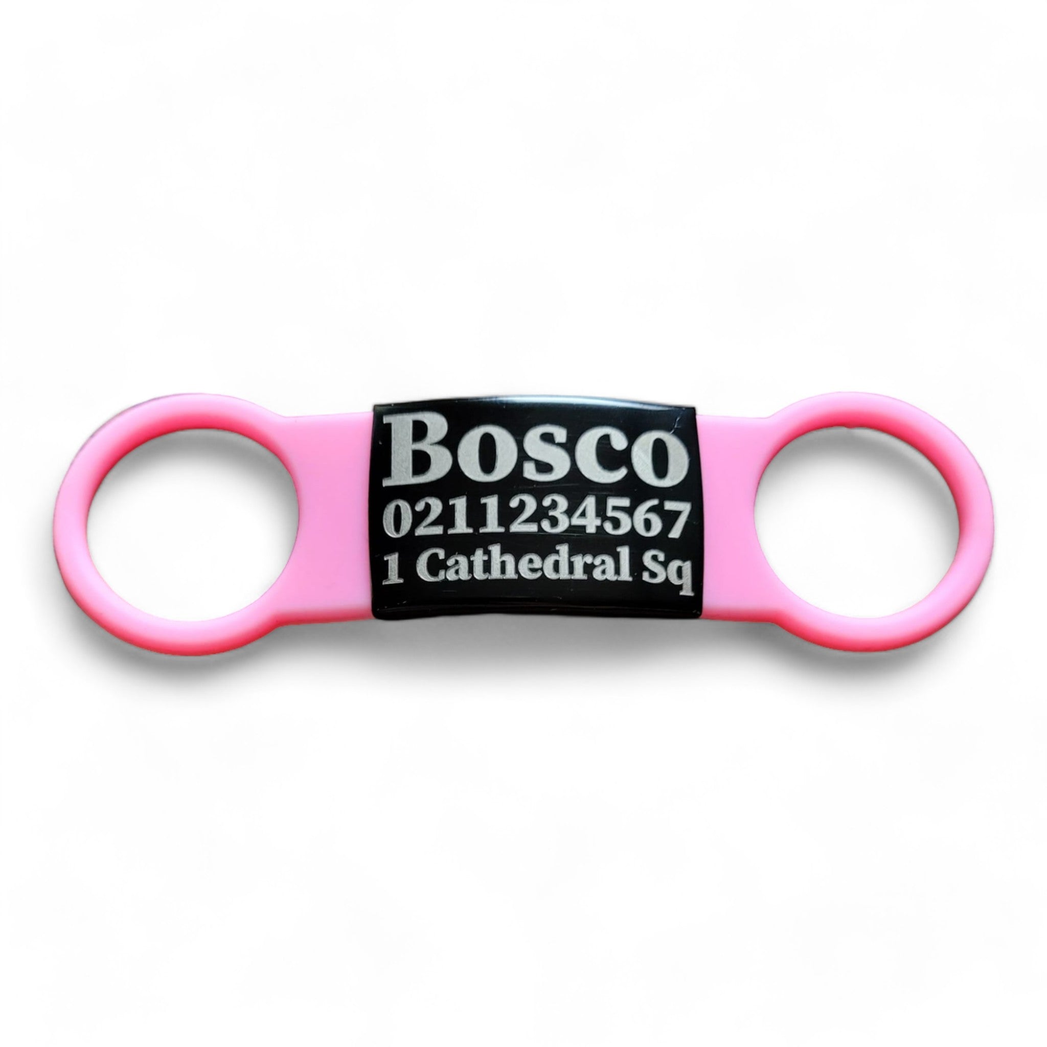 ⭐️Purr. Meow. Woof.⭐️ - Collar ID Name, Number & Address Cat & Dog ID Pet Tag - Large (Dog) / Black / LightPink