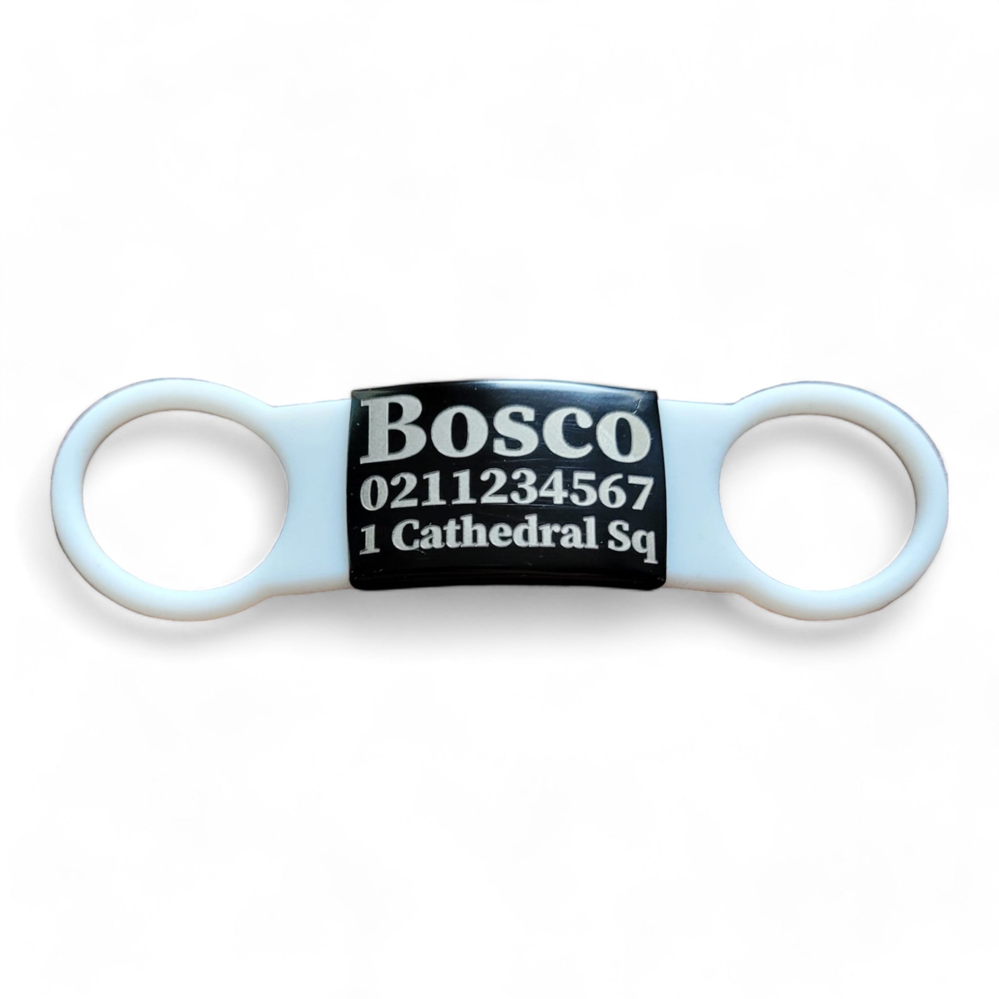 ⭐️Purr. Meow. Woof.⭐️ - Collar ID Name, Number & Address Cat & Dog ID Pet Tag - Large (Dog) / Black / White