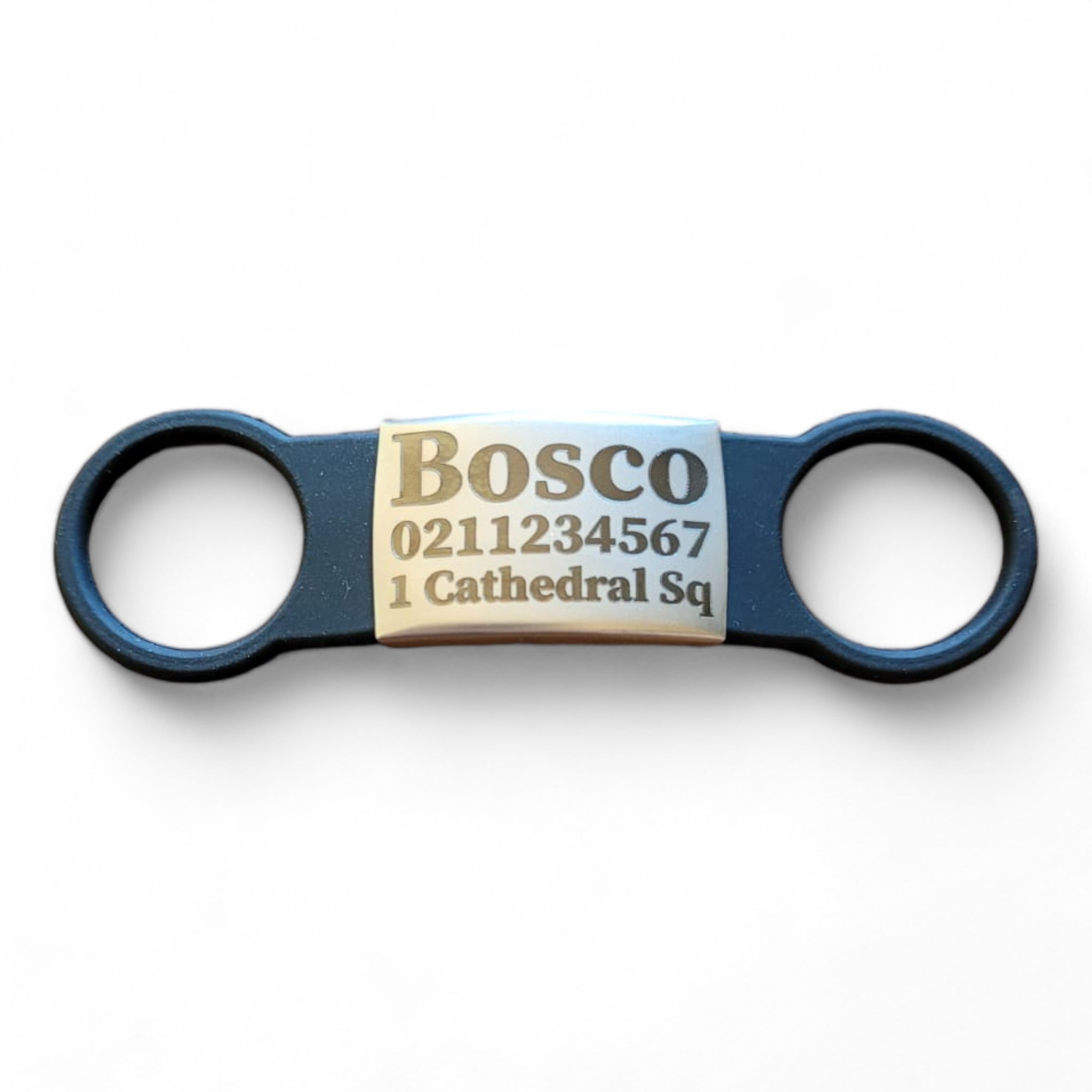 ⭐️Purr. Meow. Woof.⭐️ - Collar ID Name, Number & Address Cat & Dog ID Pet Tag - Large (Dog) / Silver / Black