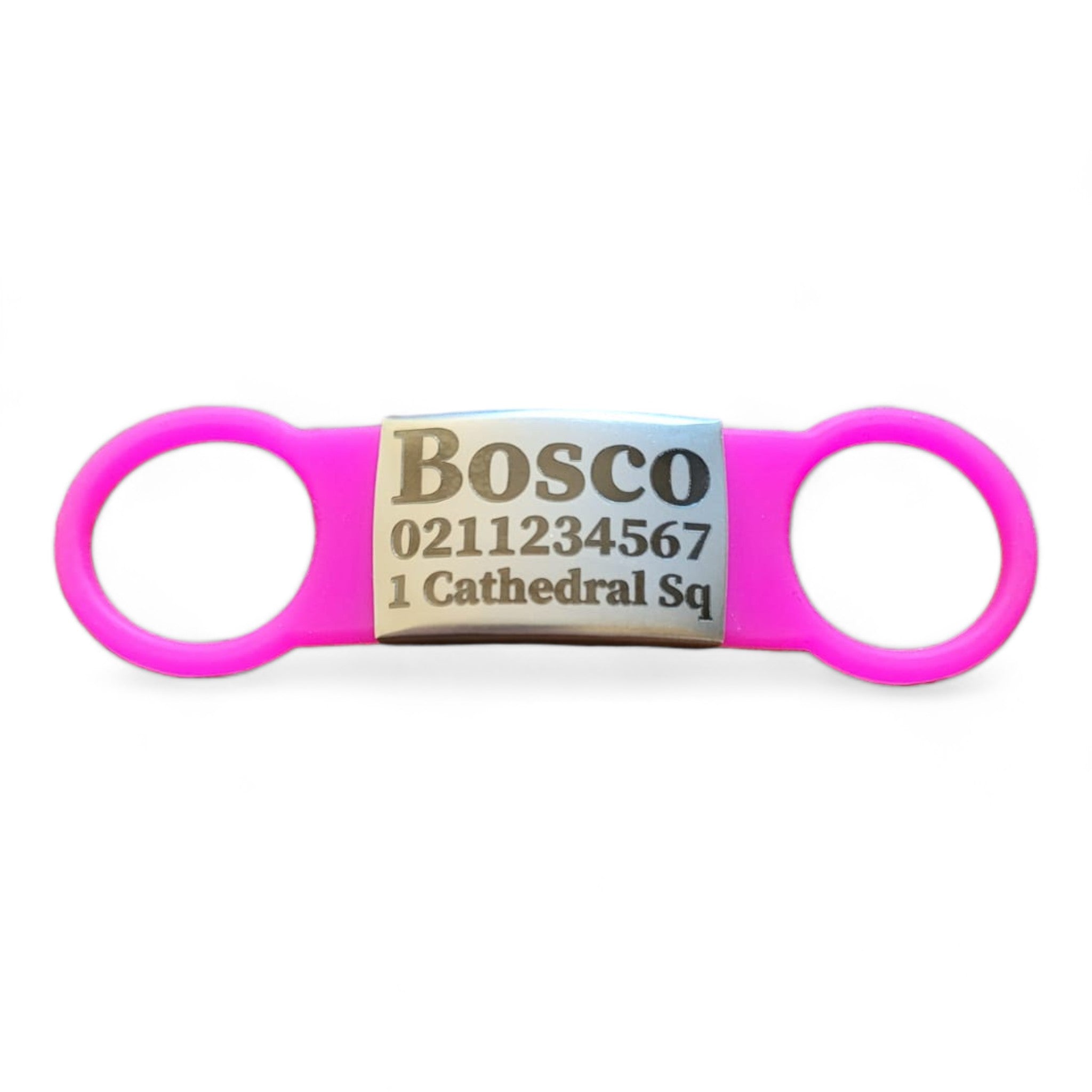 ⭐️Purr. Meow. Woof.⭐️ - Collar ID Name, Number & Address Cat & Dog ID Pet Tag - Large (Dog) / Silver / HotPink