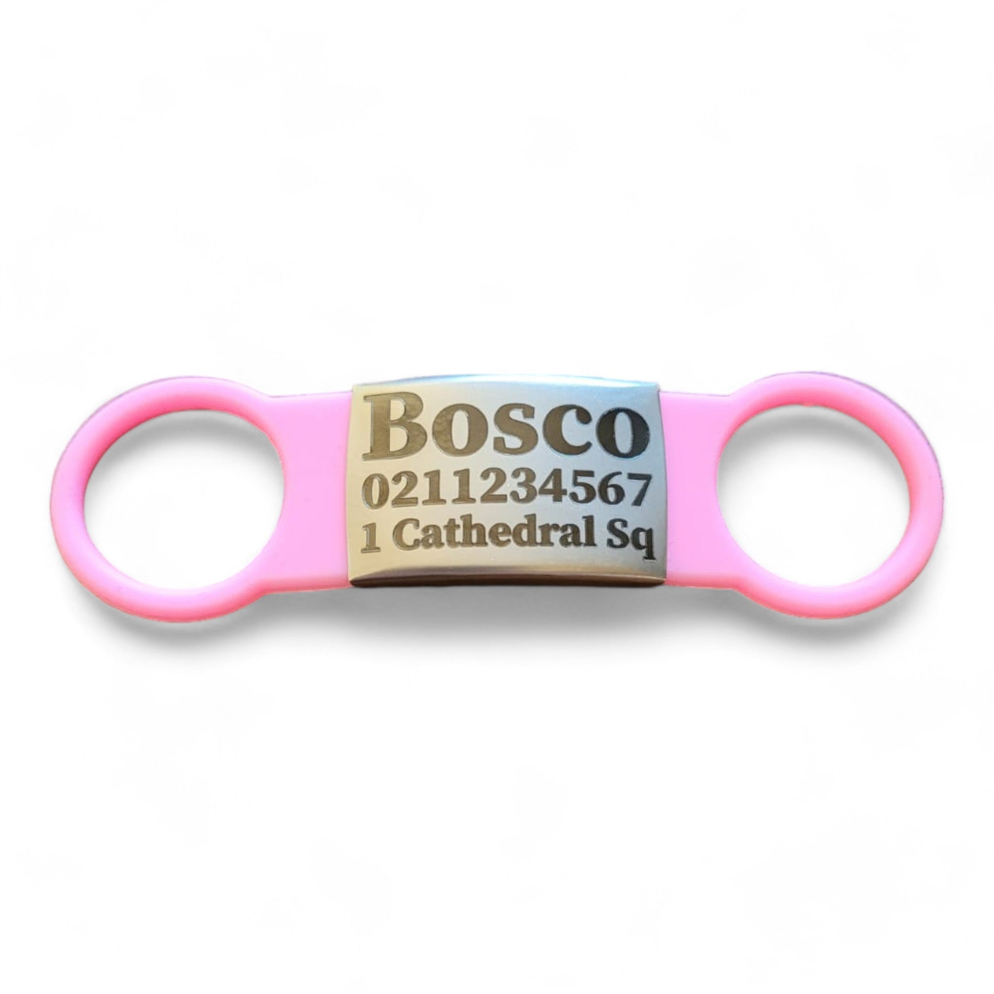 ⭐️Purr. Meow. Woof.⭐️ - Collar ID Name, Number & Address Cat & Dog ID Pet Tag - Large (Dog) / Silver / LightPink