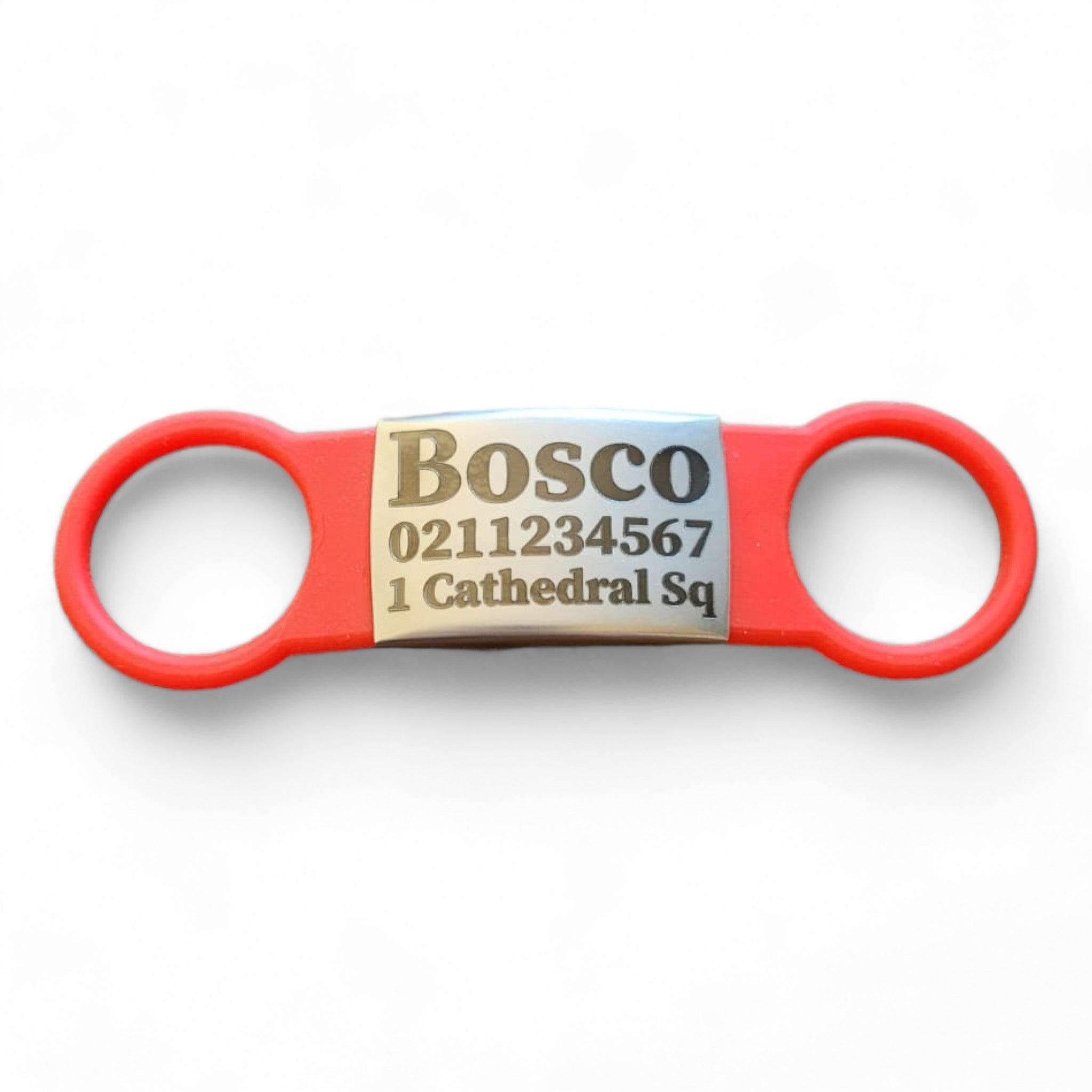 ⭐️Purr. Meow. Woof.⭐️ - Collar ID Name, Number & Address Cat & Dog ID Pet Tag - Large (Dog) / Silver / Red