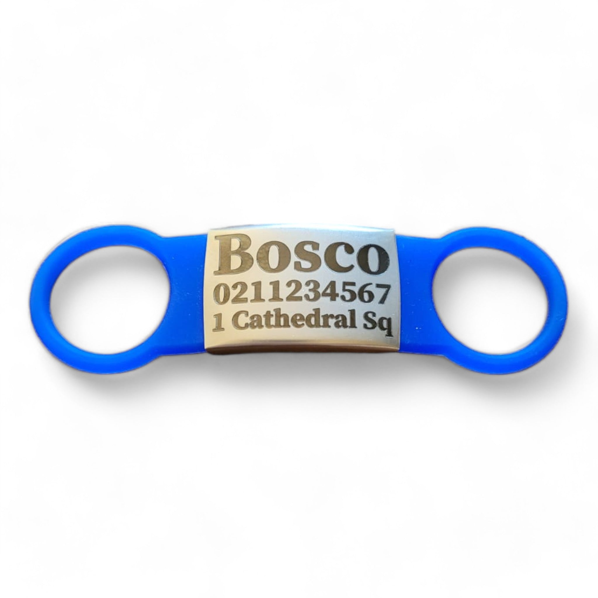 ⭐️Purr. Meow. Woof.⭐️ - Collar ID Name, Number & Address Cat & Dog ID Pet Tag - Large (Dog) / Silver / RoyalBlue