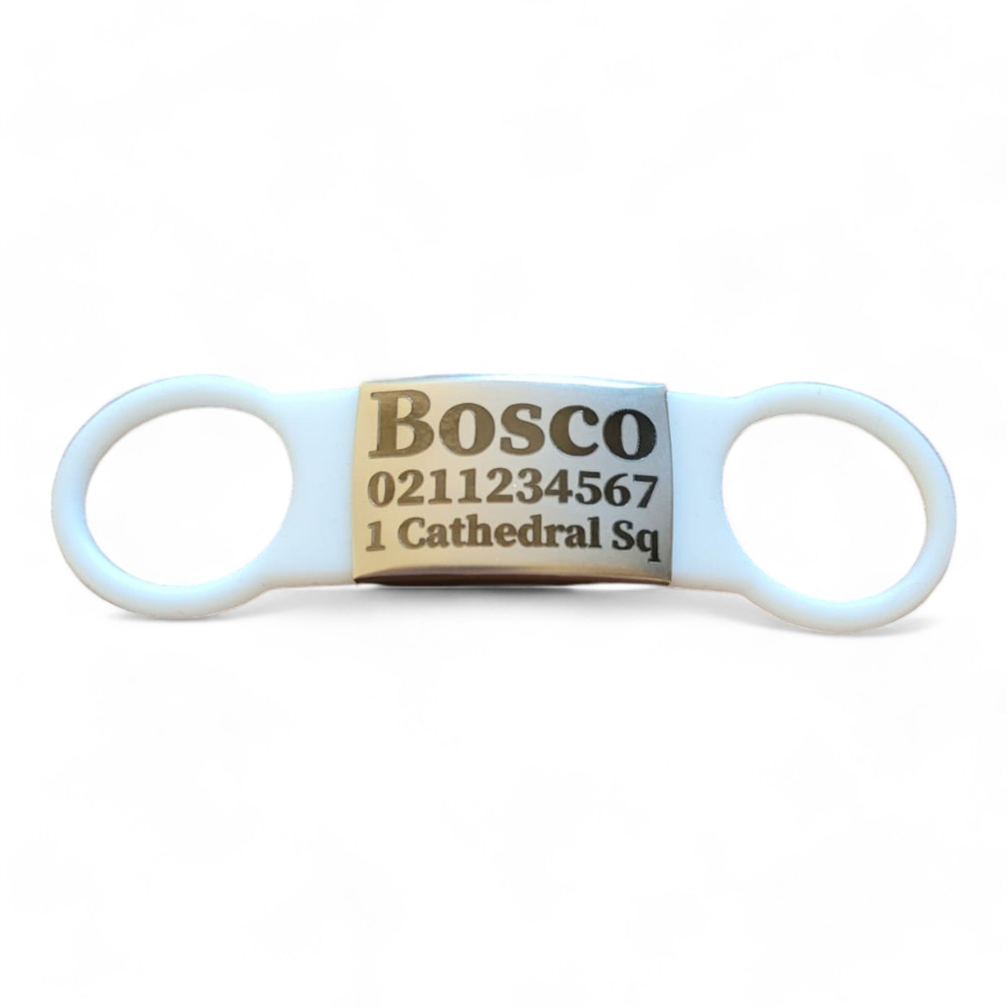 ⭐️Purr. Meow. Woof.⭐️ - Collar ID Name, Number & Address Cat & Dog ID Pet Tag - Large (Dog) / Silver / White