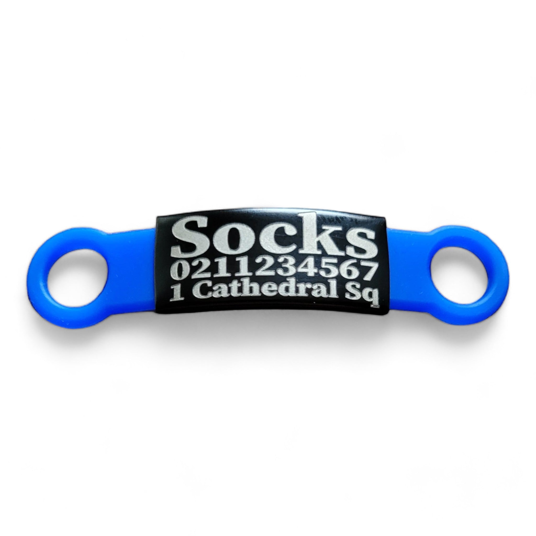 ⭐️Purr. Meow. Woof.⭐️ - Collar ID Name, Number & Address Cat & Dog ID Pet Tag - Small (Cat) / Black / RoyalBlue