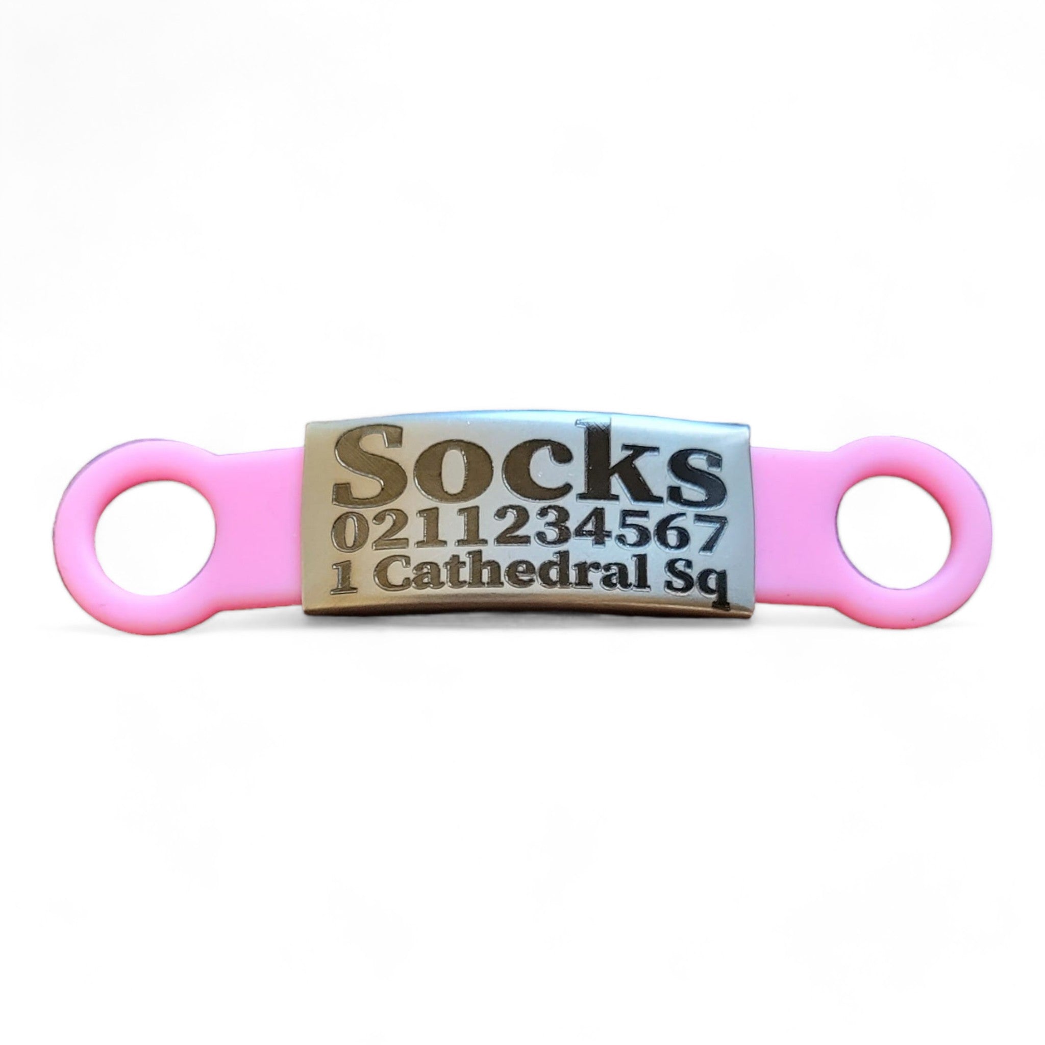 ⭐️Purr. Meow. Woof.⭐️ - Collar ID Name, Number & Address Cat & Dog ID Pet Tag - Small (Cat) / Silver / LightPink