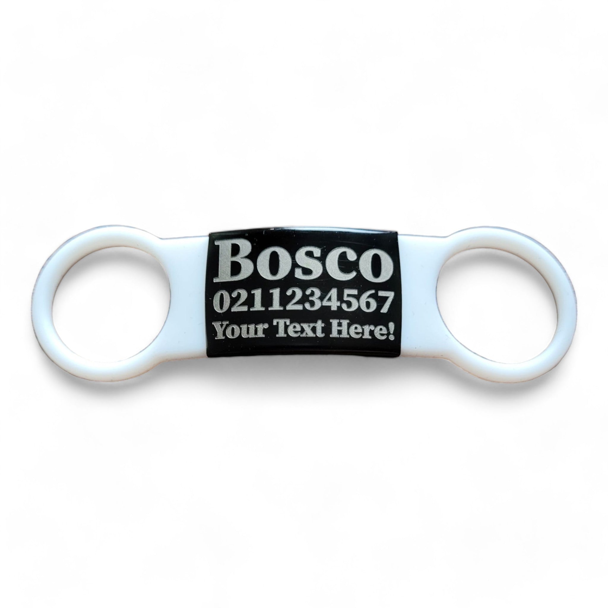 ⭐️Purr. Meow. Woof.⭐️ - Collar ID Name, Number & Custom Text Cat & Dog ID Pet Tag - Large (Dog) / Black / White