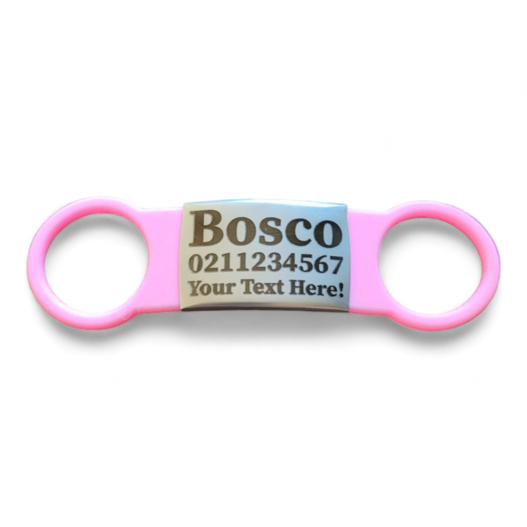 ⭐️Purr. Meow. Woof.⭐️ - Collar ID Name, Number & Custom Text Cat & Dog ID Pet Tag - Large (Dog) / Silver / LightPink