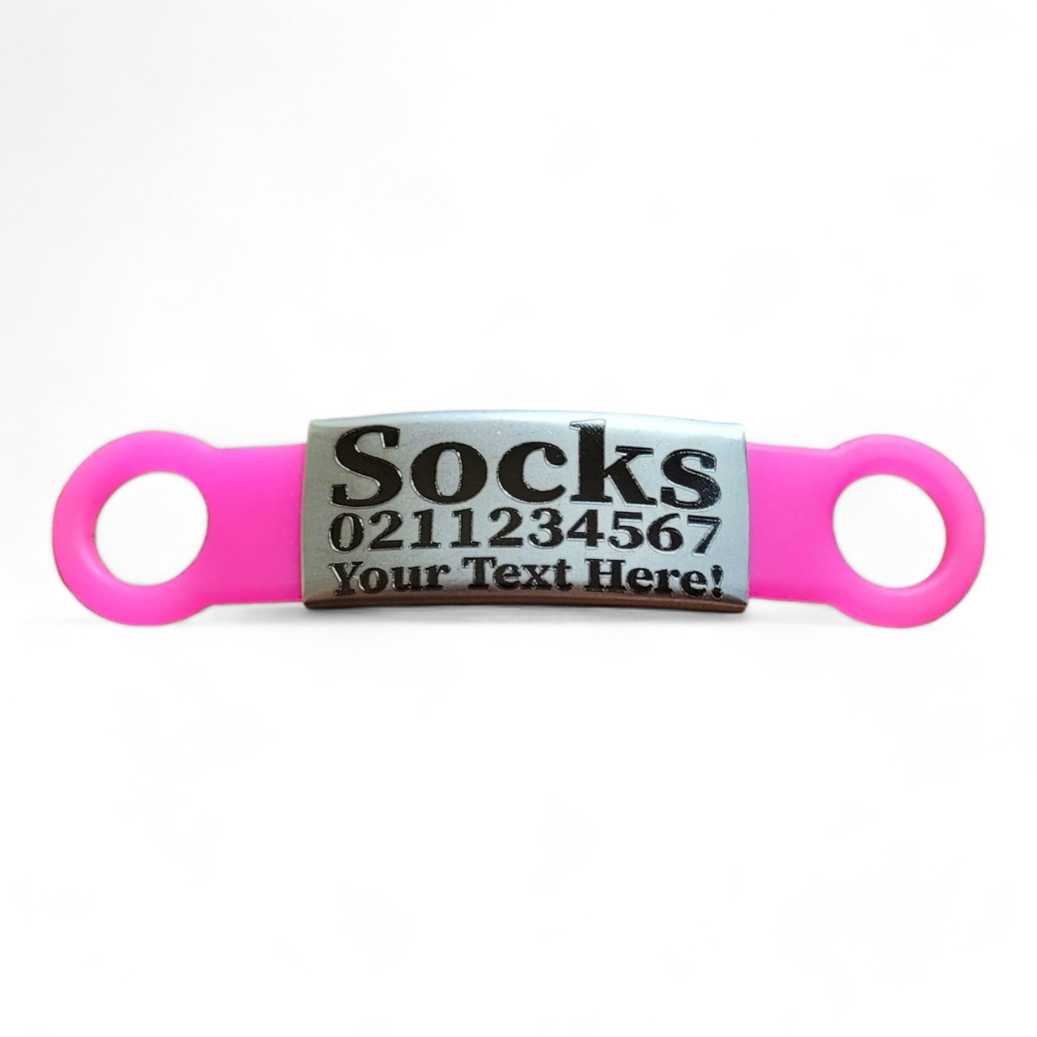 ⭐️Purr. Meow. Woof.⭐️ - Collar ID Name, Number & Custom Text Cat & Dog ID Pet Tag - Small (Cat) / Silver / HotPink