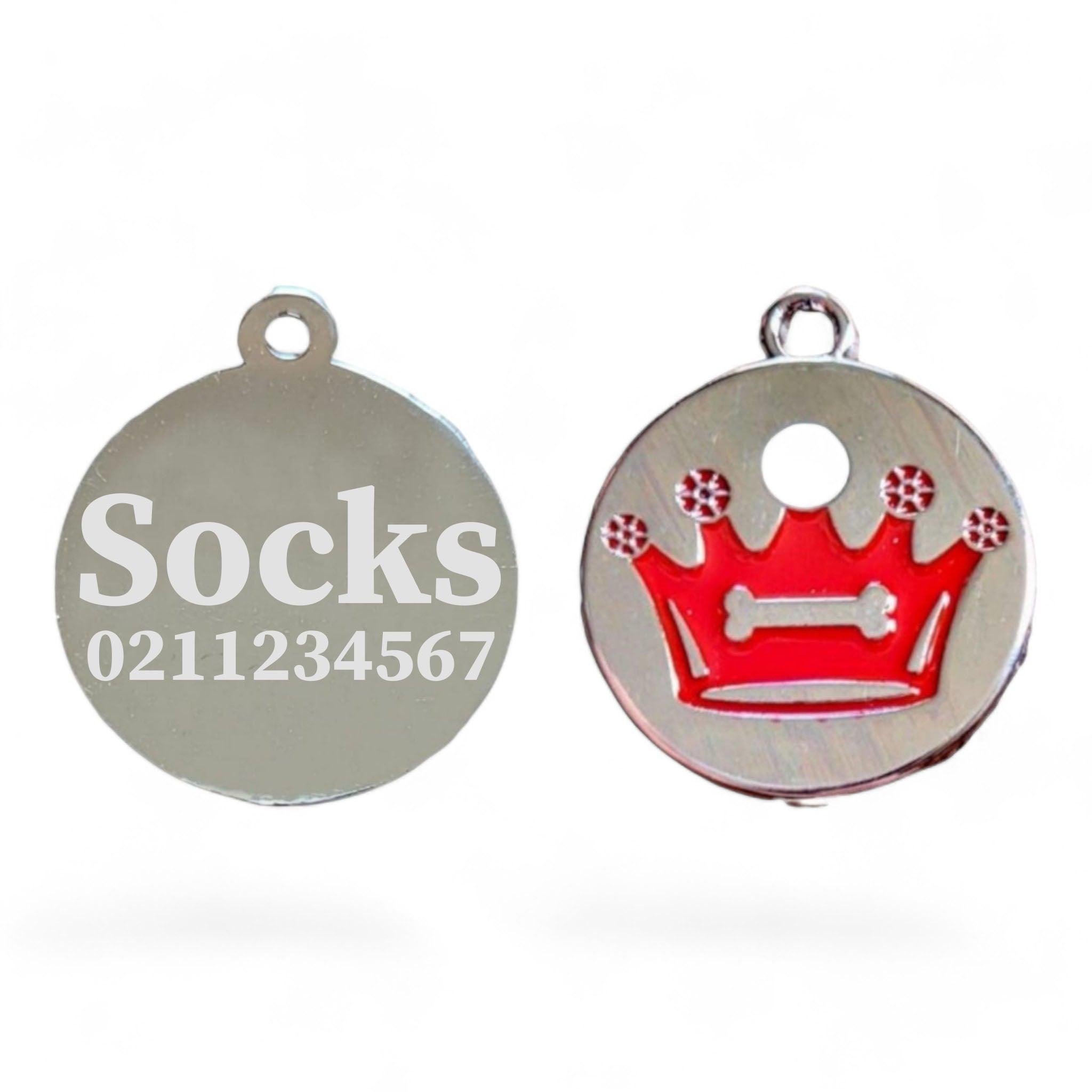 ⭐️Purr. Meow. Woof.⭐️ - Crown Round Cat & Dog ID Pet Tag - FireBrick