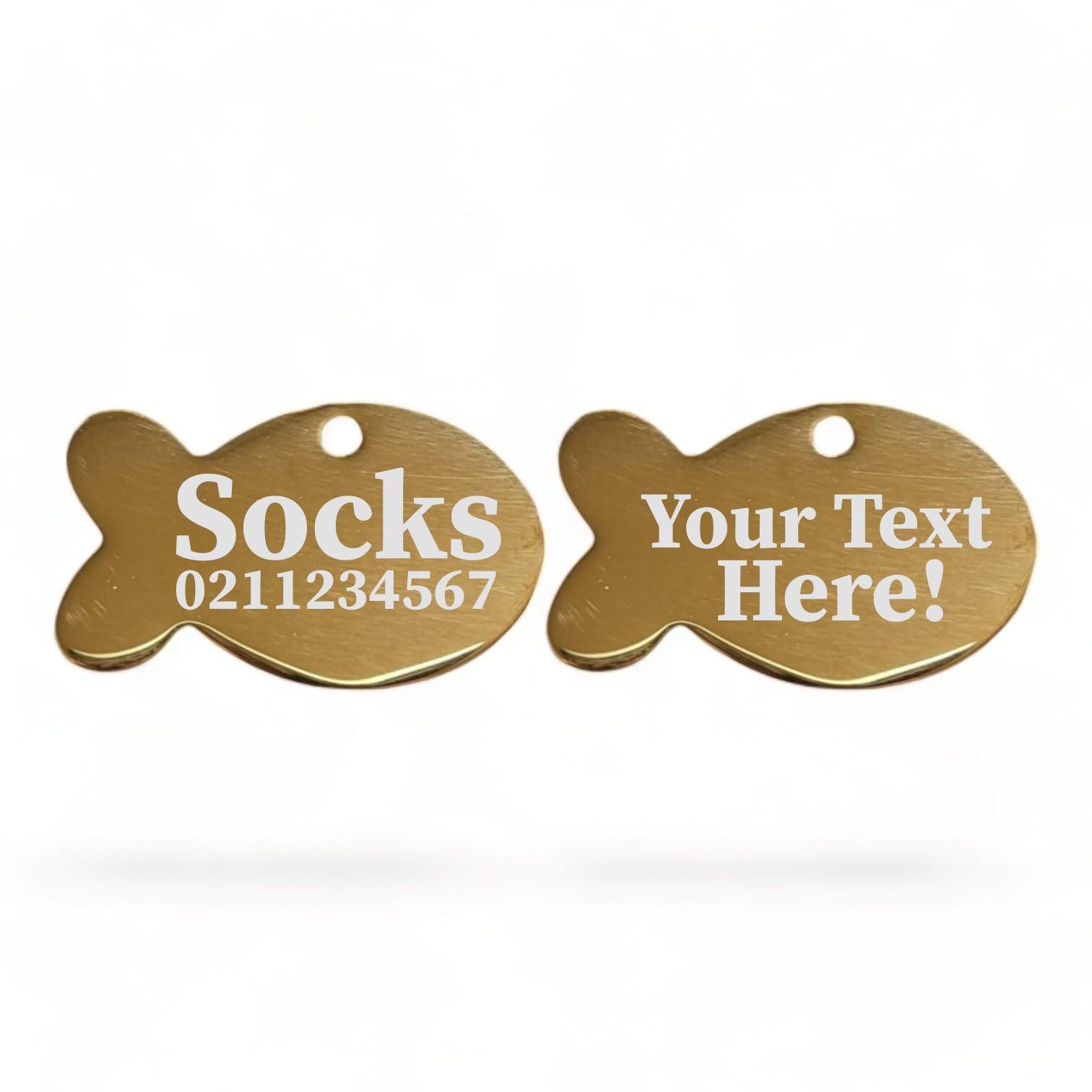 ⭐️Purr. Meow. Woof.⭐️ - Custom Text Baby Fish | Mirror Stainless | Cat ID Pet Tag - Gold