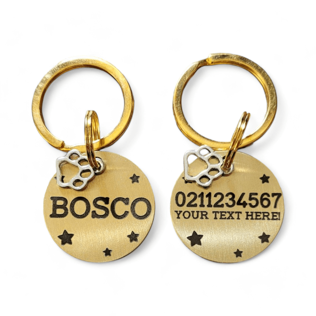 ⭐️Purr. Meow. Woof.⭐️ - Custom Text Bespoke Brass Cat & Dog ID Pet Tag - Large (Dog)