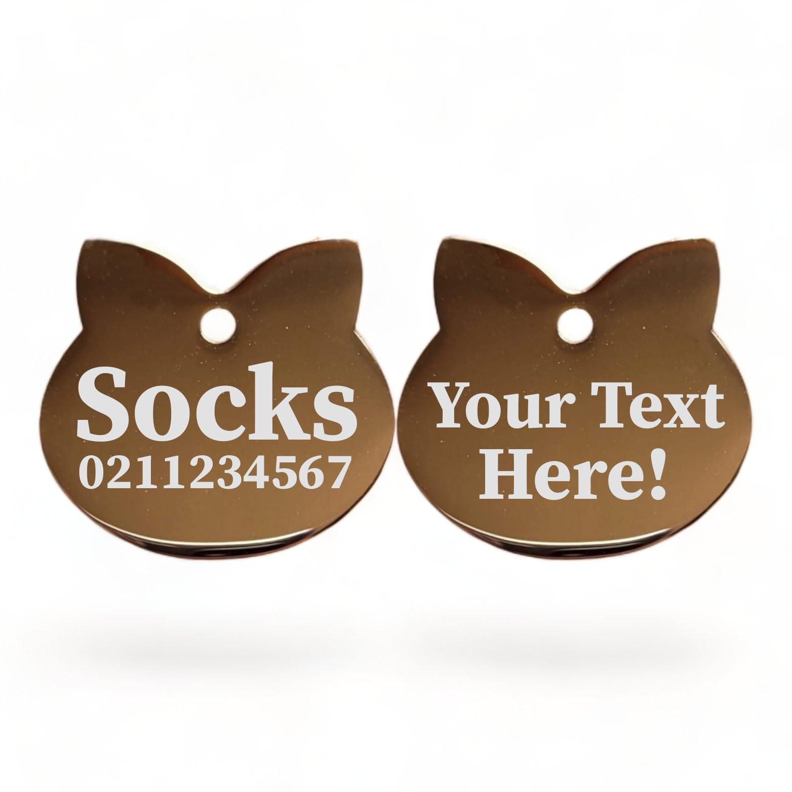 ⭐️Purr. Meow. Woof.⭐️ - Custom Text Cat Ears | Mirror Stainless | Cat ID Pet Tag - BurlyWood