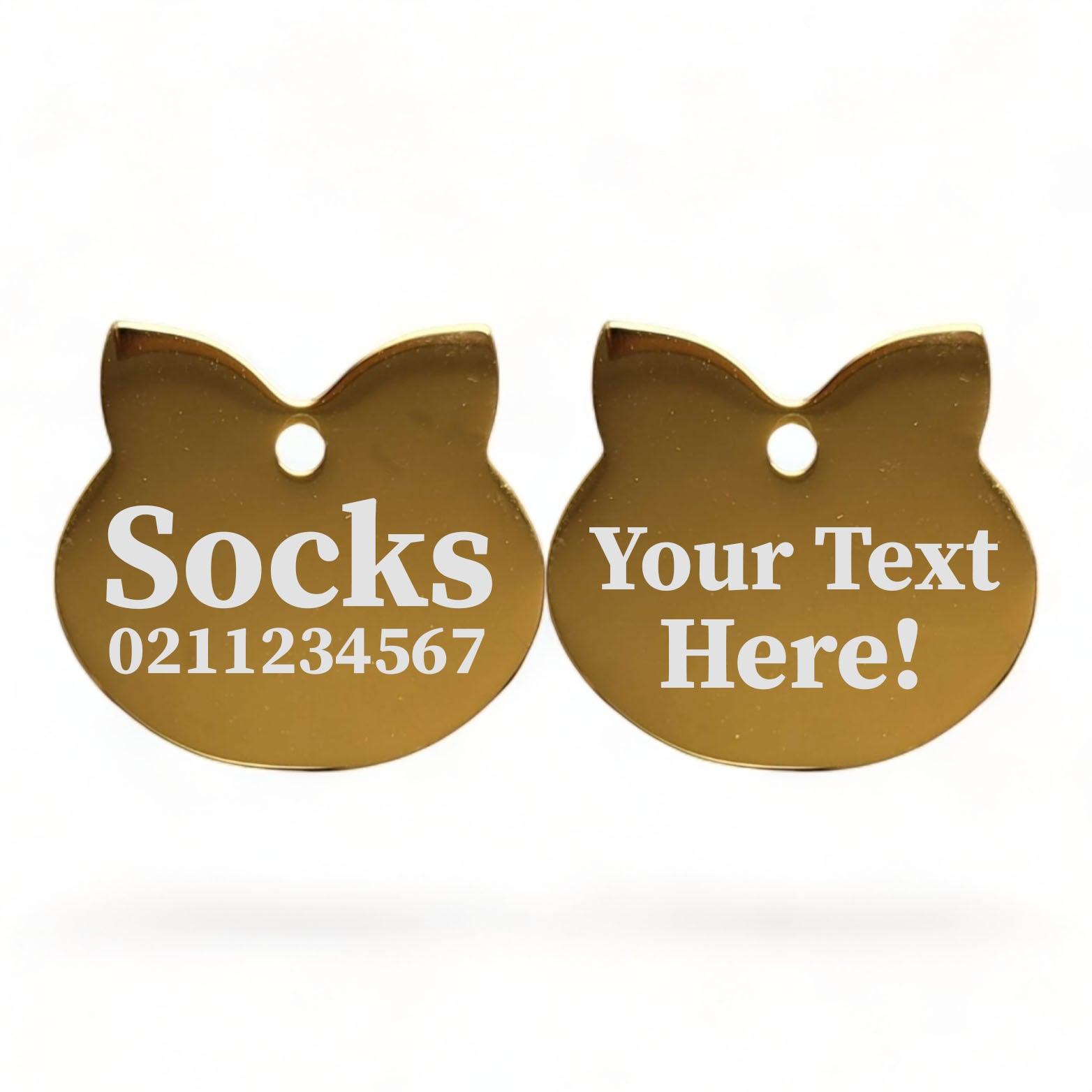 ⭐️Purr. Meow. Woof.⭐️ - Custom Text Cat Ears | Mirror Stainless | Cat ID Pet Tag - Gold