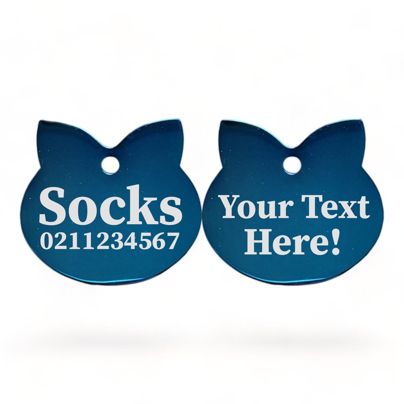 ⭐️Purr. Meow. Woof.⭐️ - Custom Text Cat Ears | Mirror Stainless | Cat ID Pet Tag - MidnightBlue