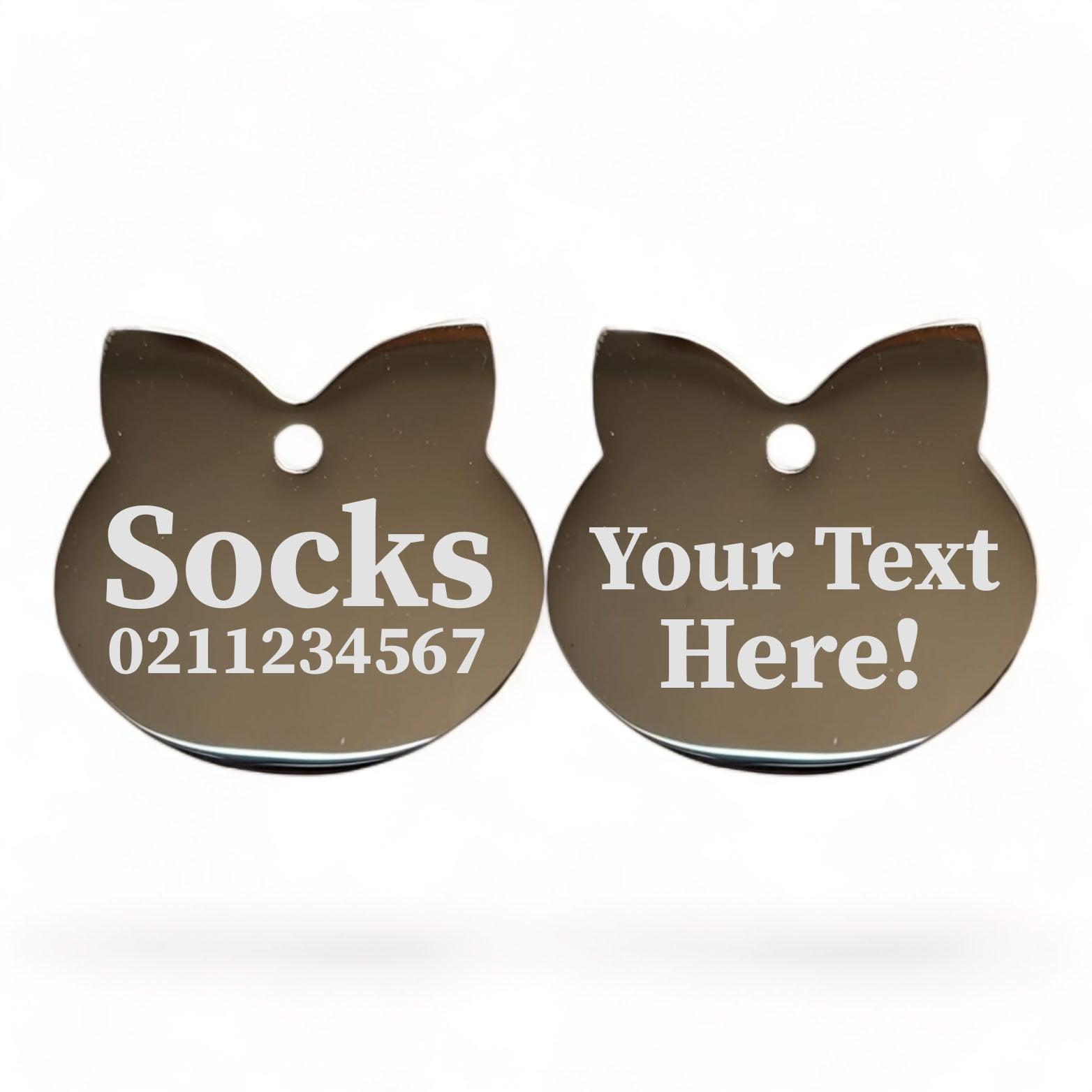 ⭐️Purr. Meow. Woof.⭐️ - Custom Text Cat Ears | Mirror Stainless | Cat ID Pet Tag - Silver