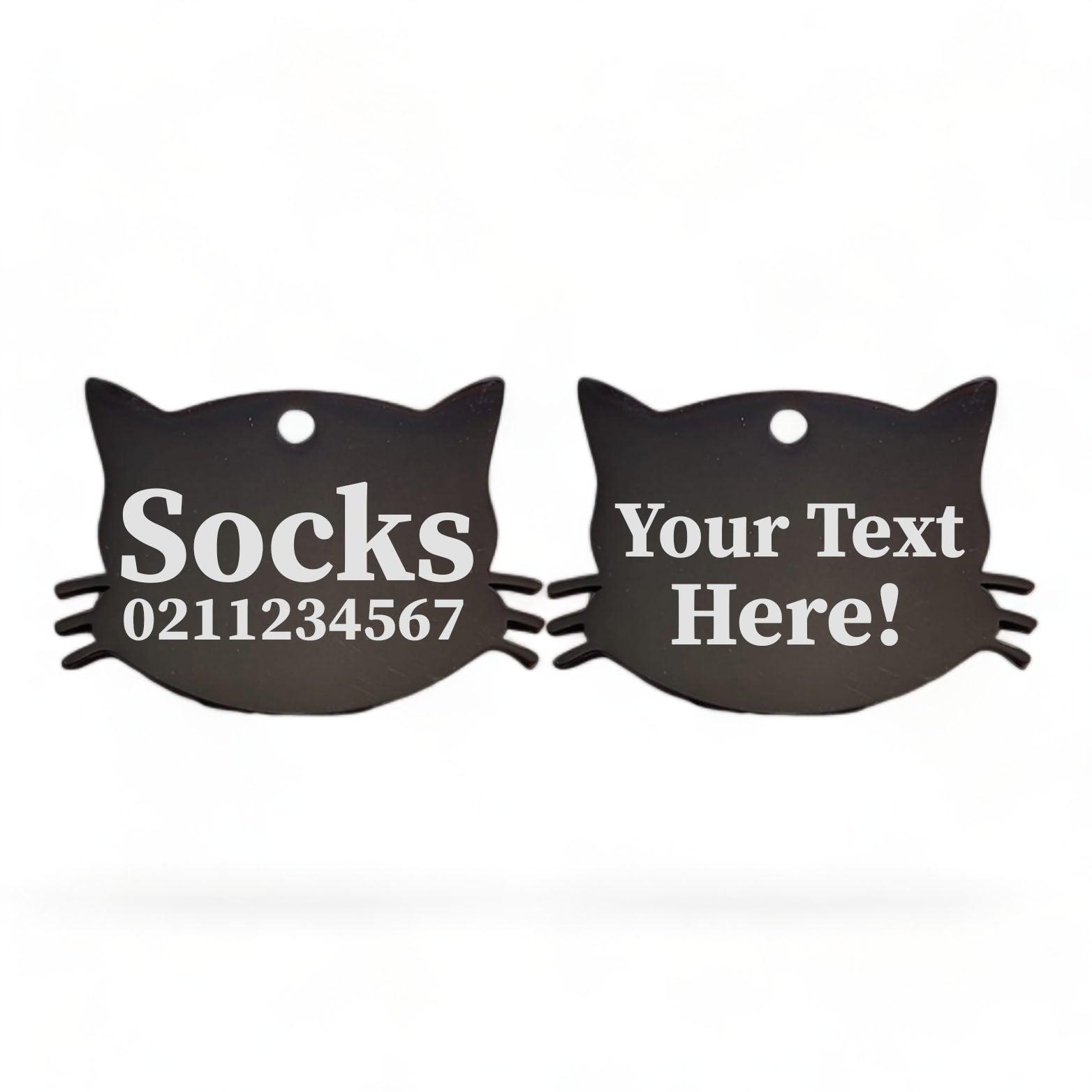 ⭐️Purr. Meow. Woof.⭐️ - Custom Text Cat Whiskers | Mirror Stainless | Cat ID Pet Tag - Black
