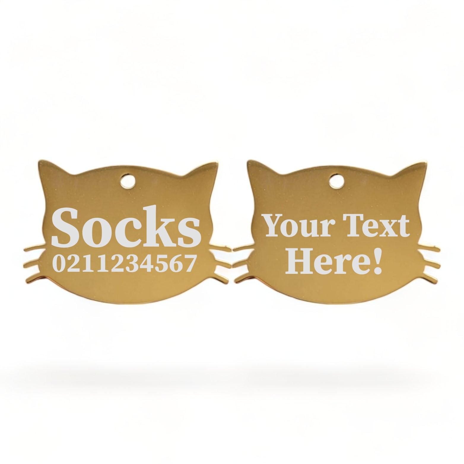 ⭐️Purr. Meow. Woof.⭐️ - Custom Text Cat Whiskers | Mirror Stainless | Cat ID Pet Tag - Gold