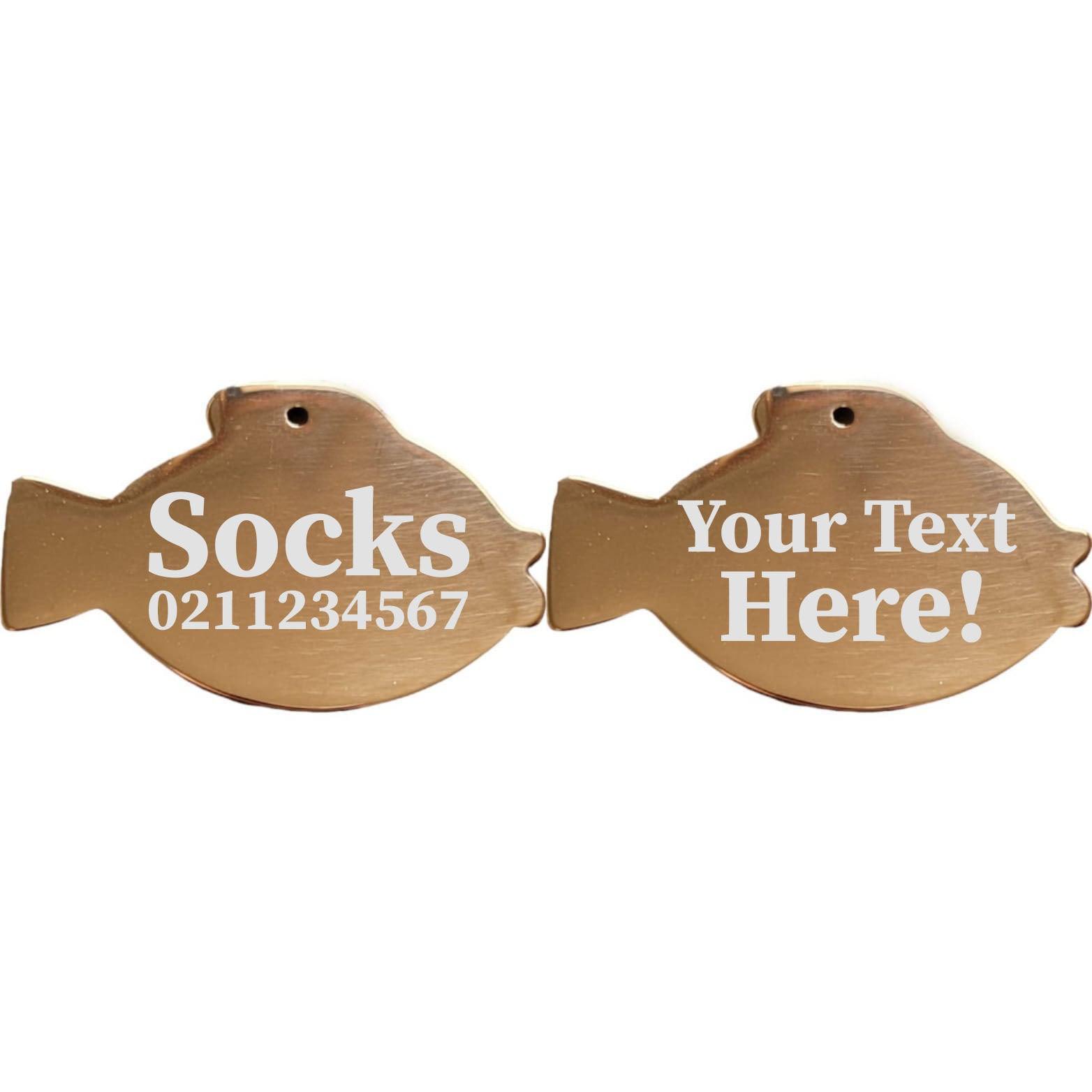 ⭐️Purr. Meow. Woof.⭐️ - Custom Text Fish | Mirror Stainless | Cat & Dog ID Pet Tag - BurlyWood