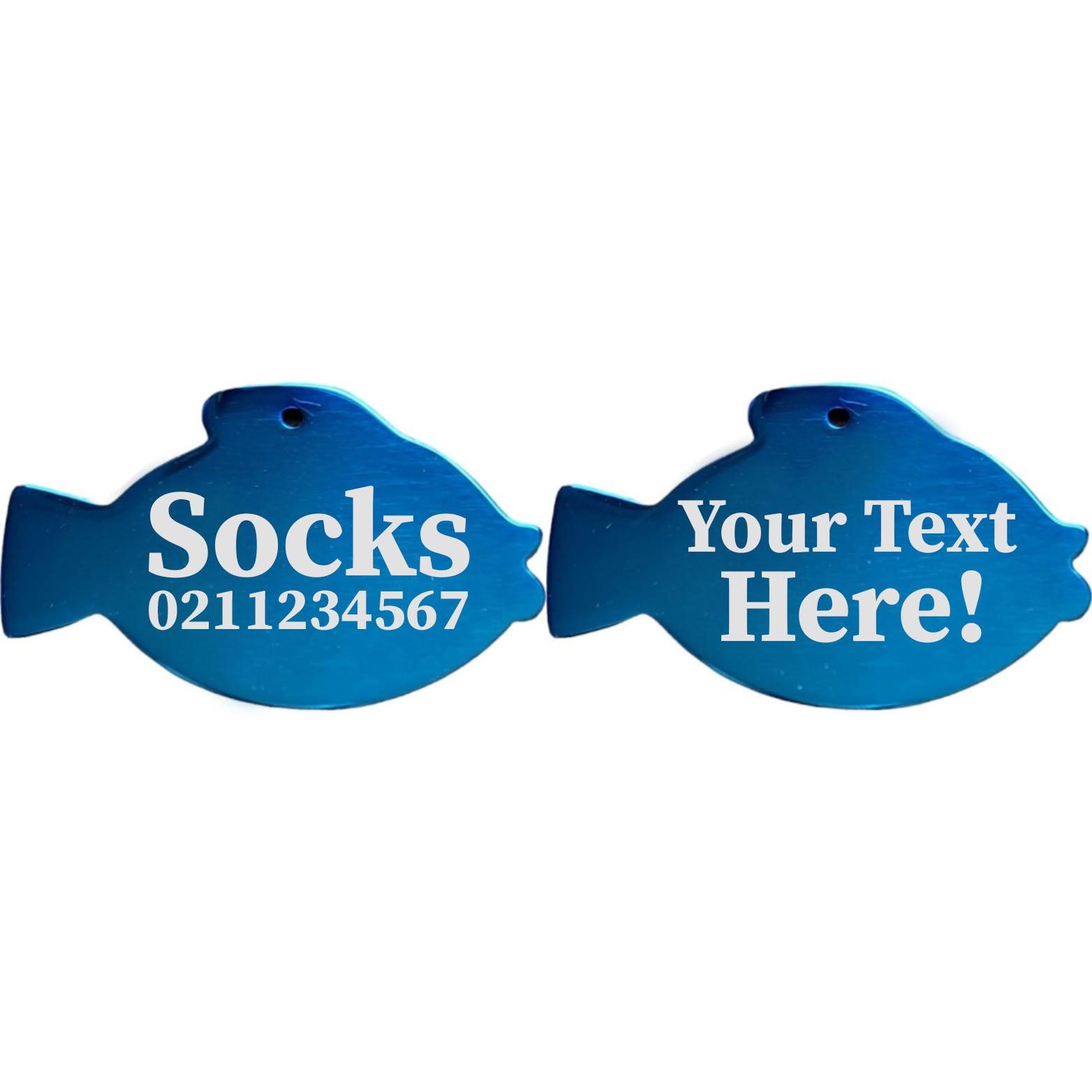 ⭐️Purr. Meow. Woof.⭐️ - Custom Text Fish | Mirror Stainless | Cat & Dog ID Pet Tag - MidnightBlue