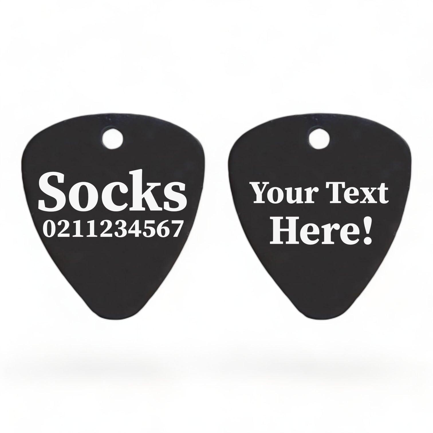 ⭐️Purr. Meow. Woof.⭐️ - Custom Text Guitar Pick Cat, Kitten & Dog ID Pet Tag - Black