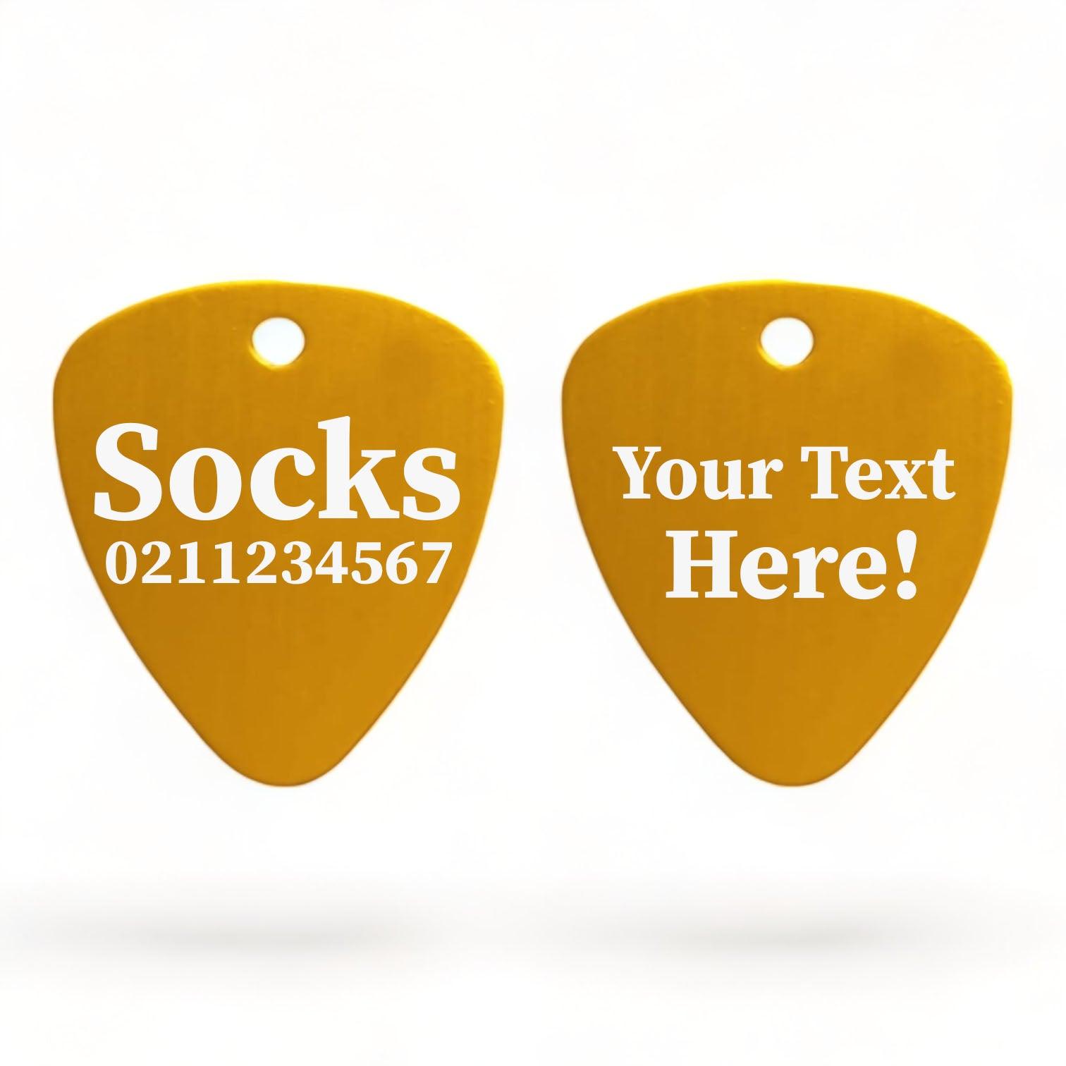 ⭐️Purr. Meow. Woof.⭐️ - Custom Text Guitar Pick Cat, Kitten & Dog ID Pet Tag - Gold