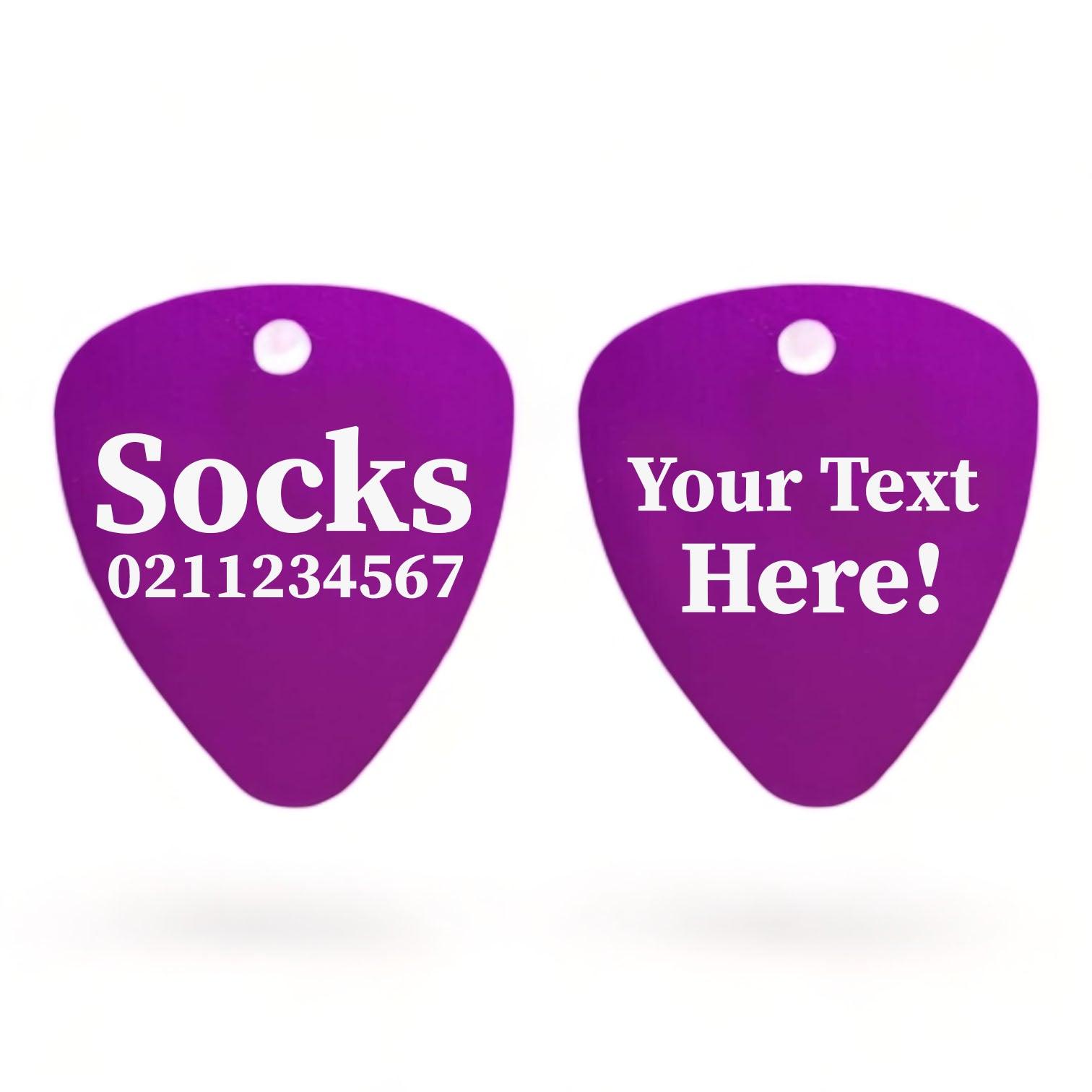 ⭐️Purr. Meow. Woof.⭐️ - Custom Text Guitar Pick Cat, Kitten & Dog ID Pet Tag - Purple