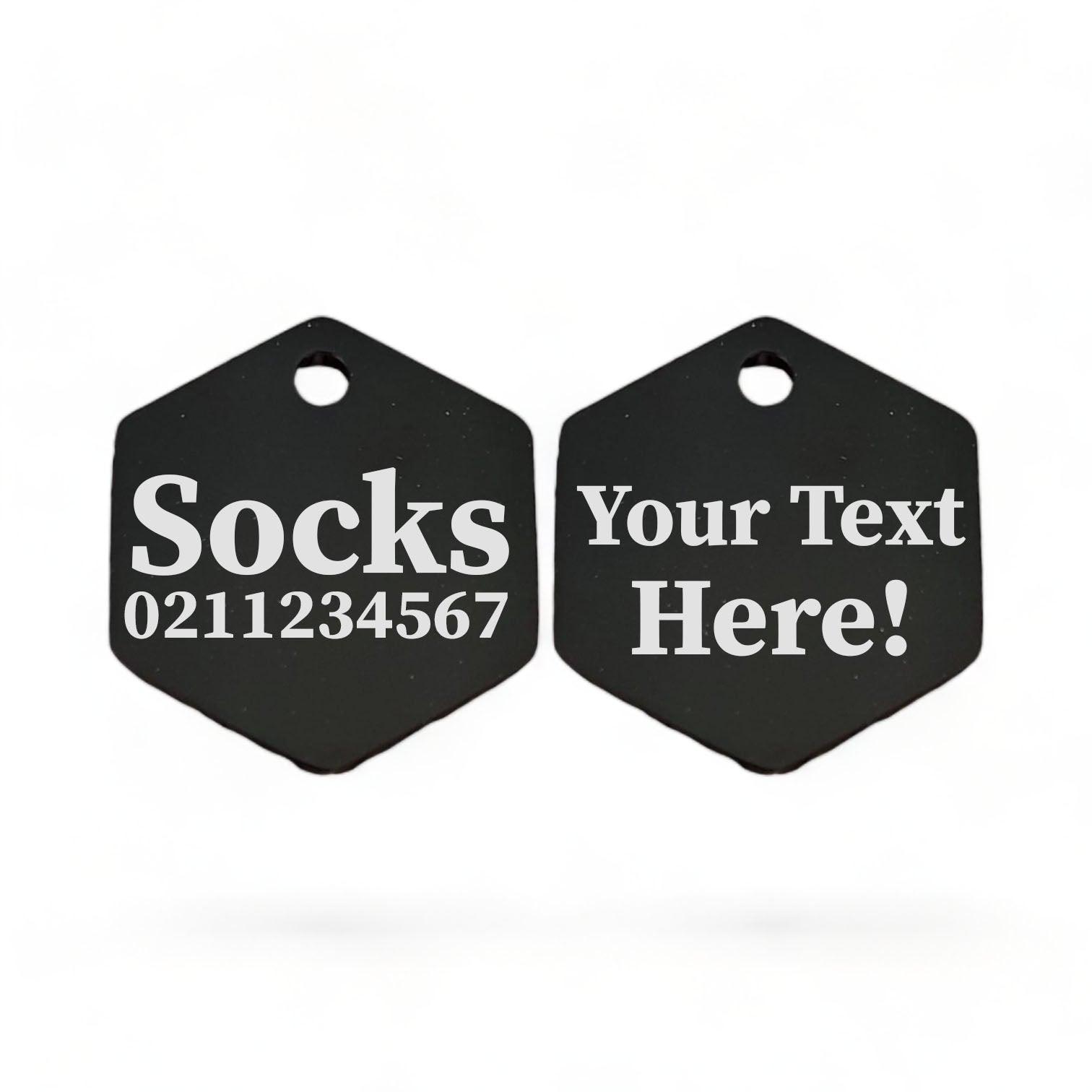 ⭐️Purr. Meow. Woof.⭐️ - Custom Text Mirror | Stainless Hexagon | Cat & Dog ID Pet Tag - Black / Small (Cat)