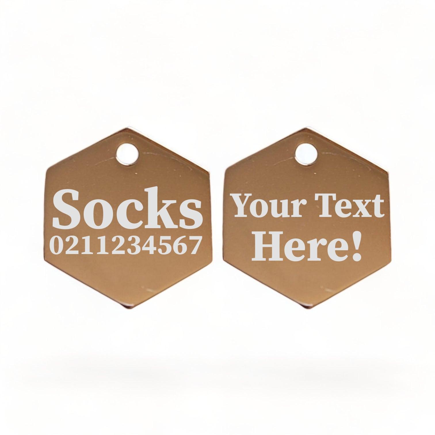 ⭐️Purr. Meow. Woof.⭐️ - Custom Text Mirror | Stainless Hexagon | Cat & Dog ID Pet Tag - BurlyWood / Small (Cat)