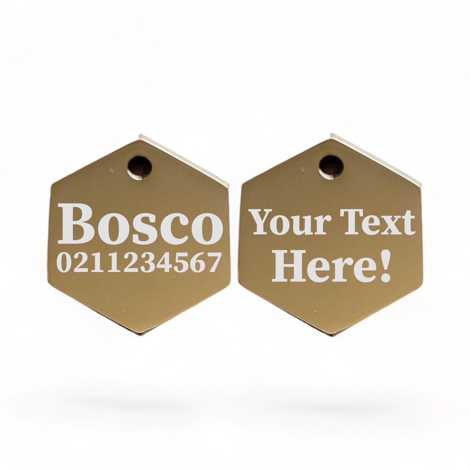 ⭐️Purr. Meow. Woof.⭐️ - Custom Text Mirror | Stainless Hexagon | Cat & Dog ID Pet Tag - Gold / Large (Dog)