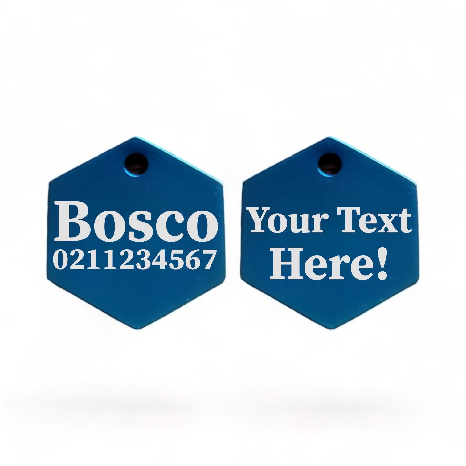 ⭐️Purr. Meow. Woof.⭐️ - Custom Text Mirror | Stainless Hexagon | Cat & Dog ID Pet Tag - MidnightBlue / Large (Dog)