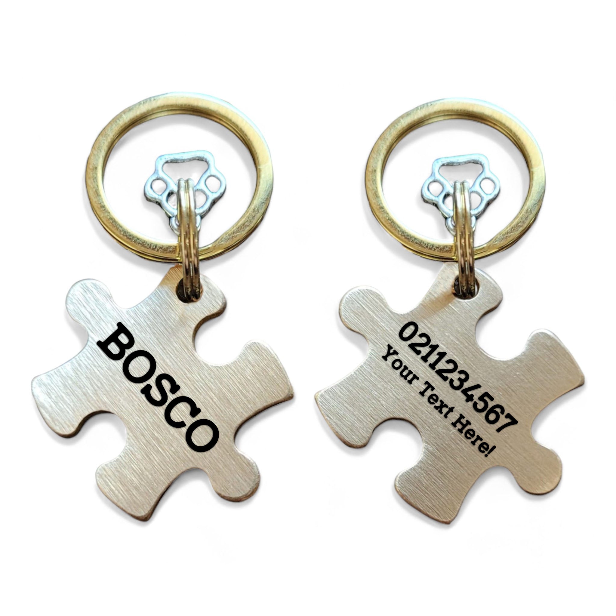 ⭐️Purr. Meow. Woof.⭐️ - Custom Text | Bespoke Brass | Puzzle Piece Cat & Dog ID Pet Tag - Plain