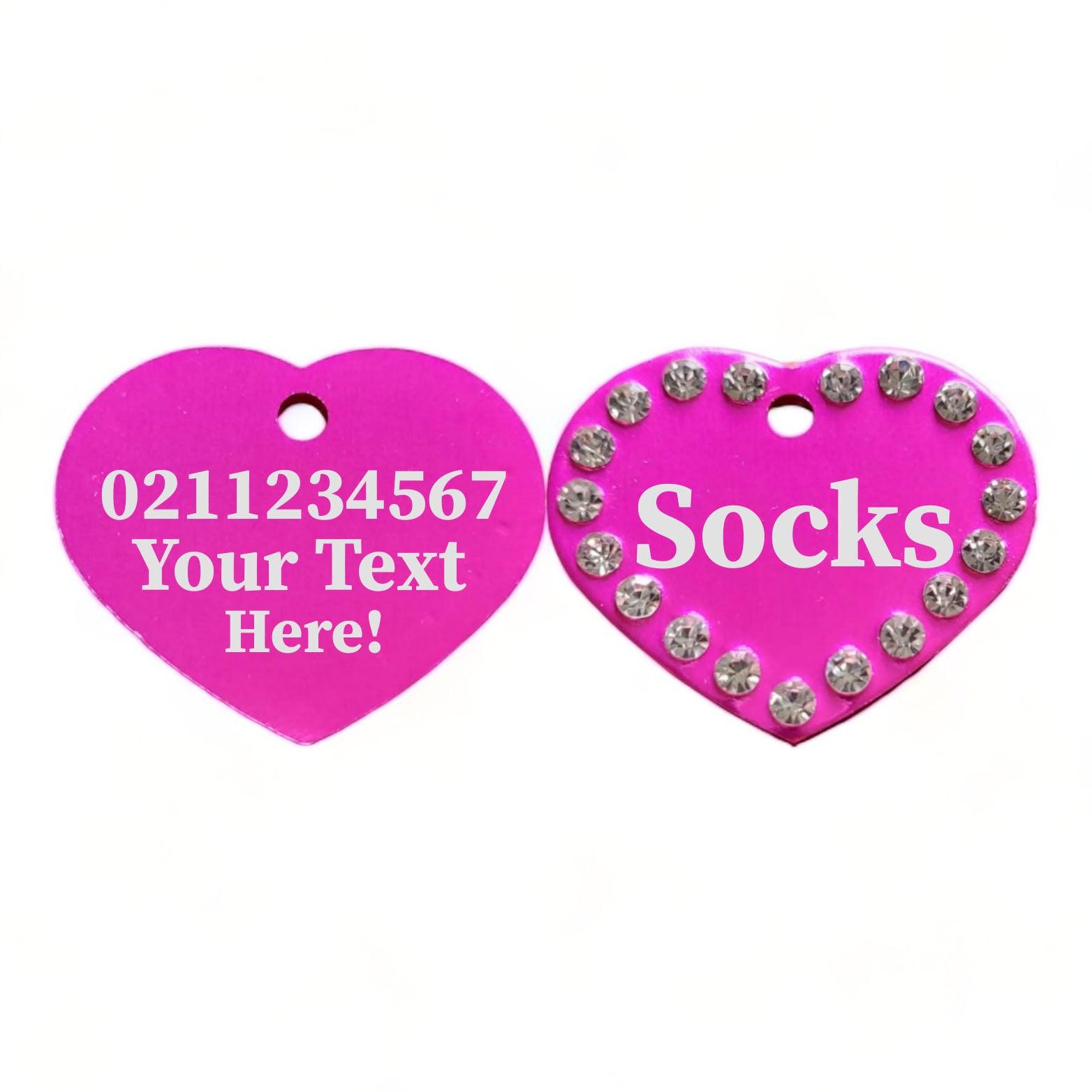 ⭐️Purr. Meow. Woof.⭐️ - Custom Text | Bling Aluminum Heart | Cat & Dog ID Pet Tag - DeepPink