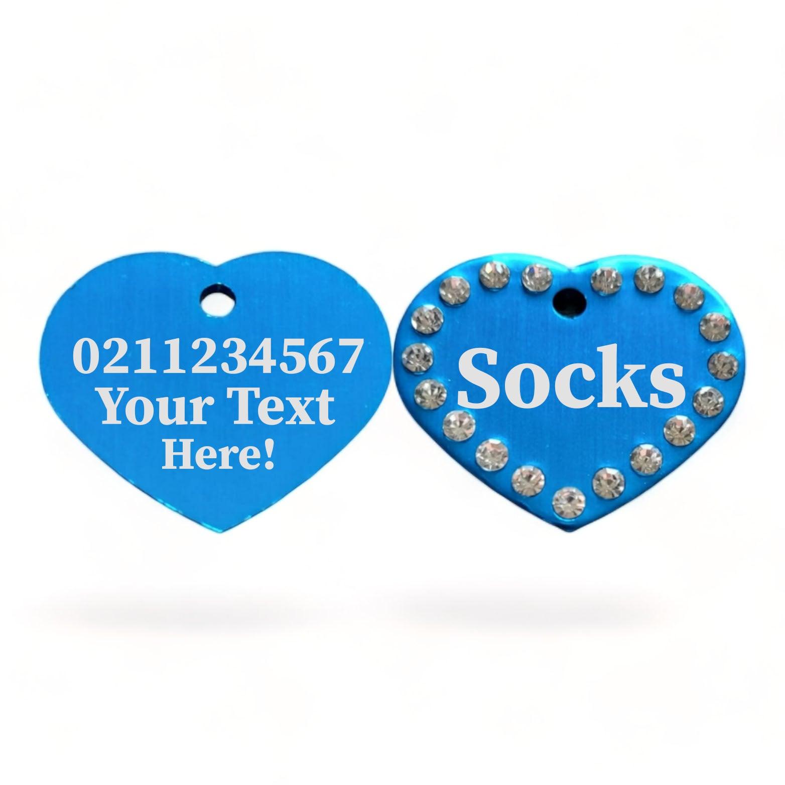 ⭐️Purr. Meow. Woof.⭐️ - Custom Text | Bling Aluminum Heart | Cat & Dog ID Pet Tag - DodgerBlue