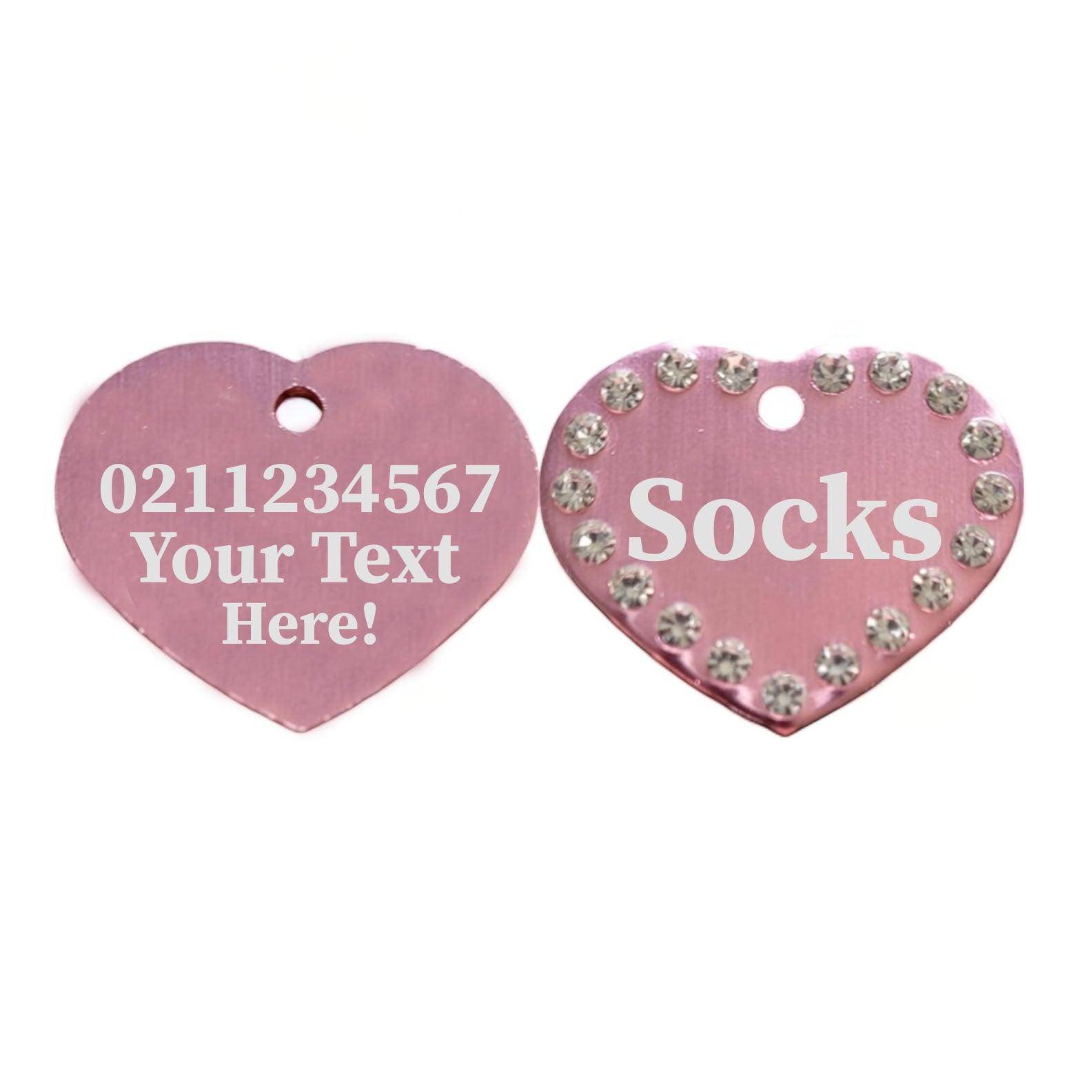 ⭐️Purr. Meow. Woof.⭐️ - Custom Text | Bling Aluminum Heart | Cat & Dog ID Pet Tag - LightPink