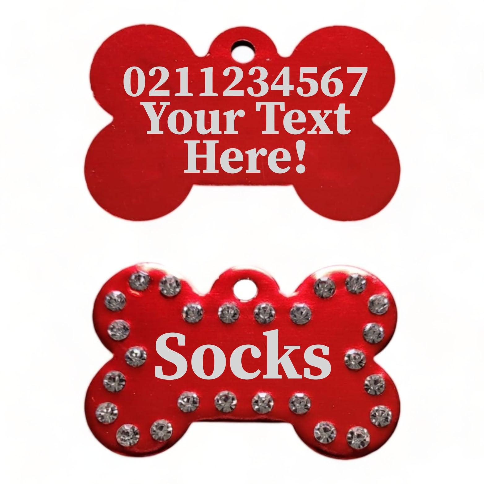 ⭐️Purr. Meow. Woof.⭐️ - Custom Text | Bling Bone Aluminium | Dog ID Pet Tag - Firebrick