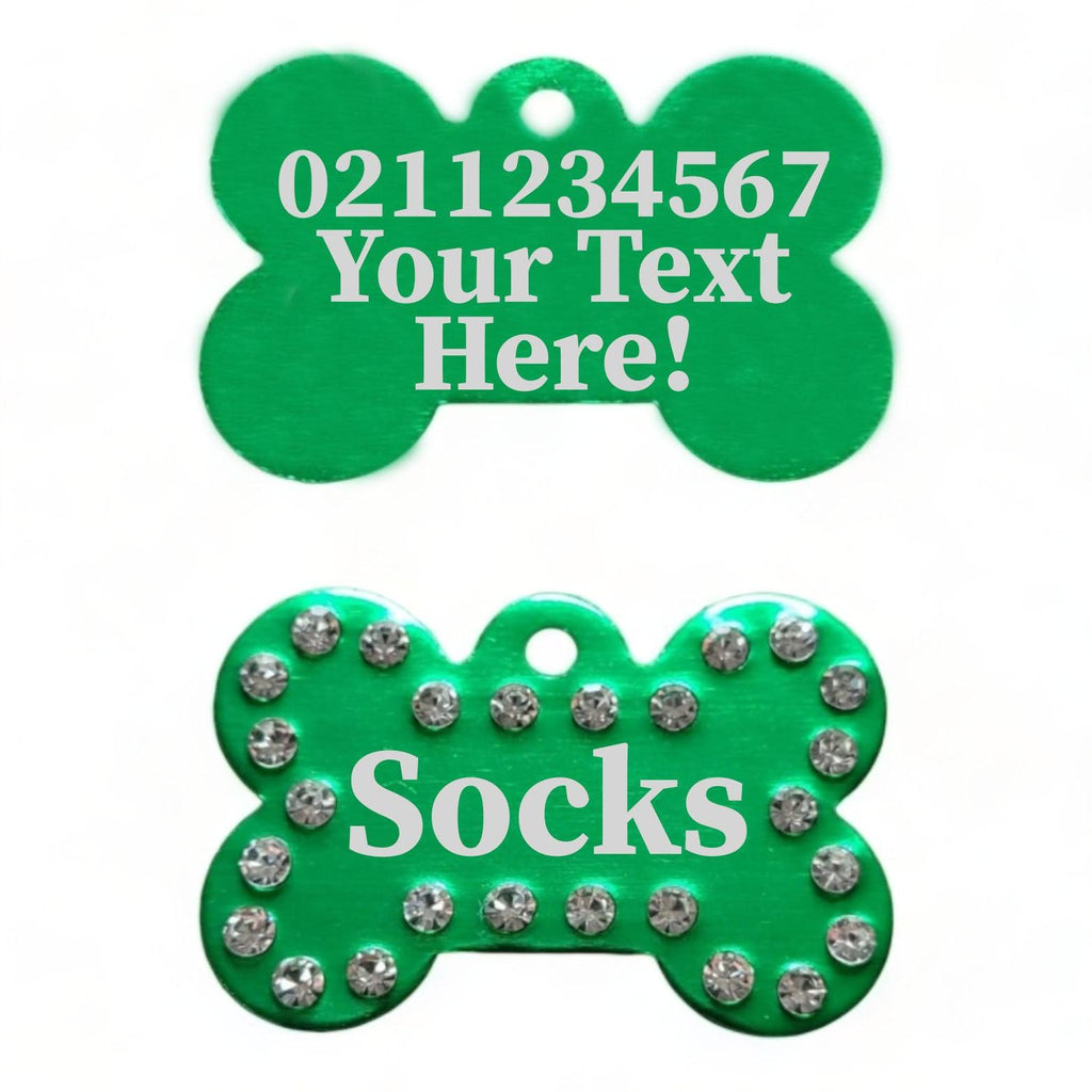⭐️Purr. Meow. Woof.⭐️ - Custom Text | Bling Bone Aluminium | Dog ID Pet Tag - MediumSpringGreen