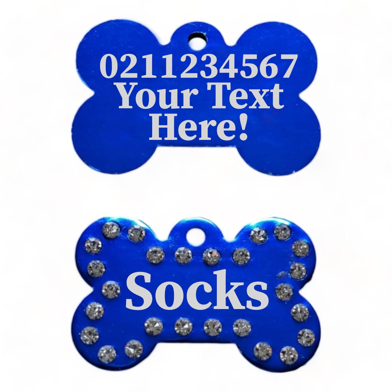 ⭐️Purr. Meow. Woof.⭐️ - Custom Text | Bling Bone Aluminium | Dog ID Pet Tag - RoyalBlue