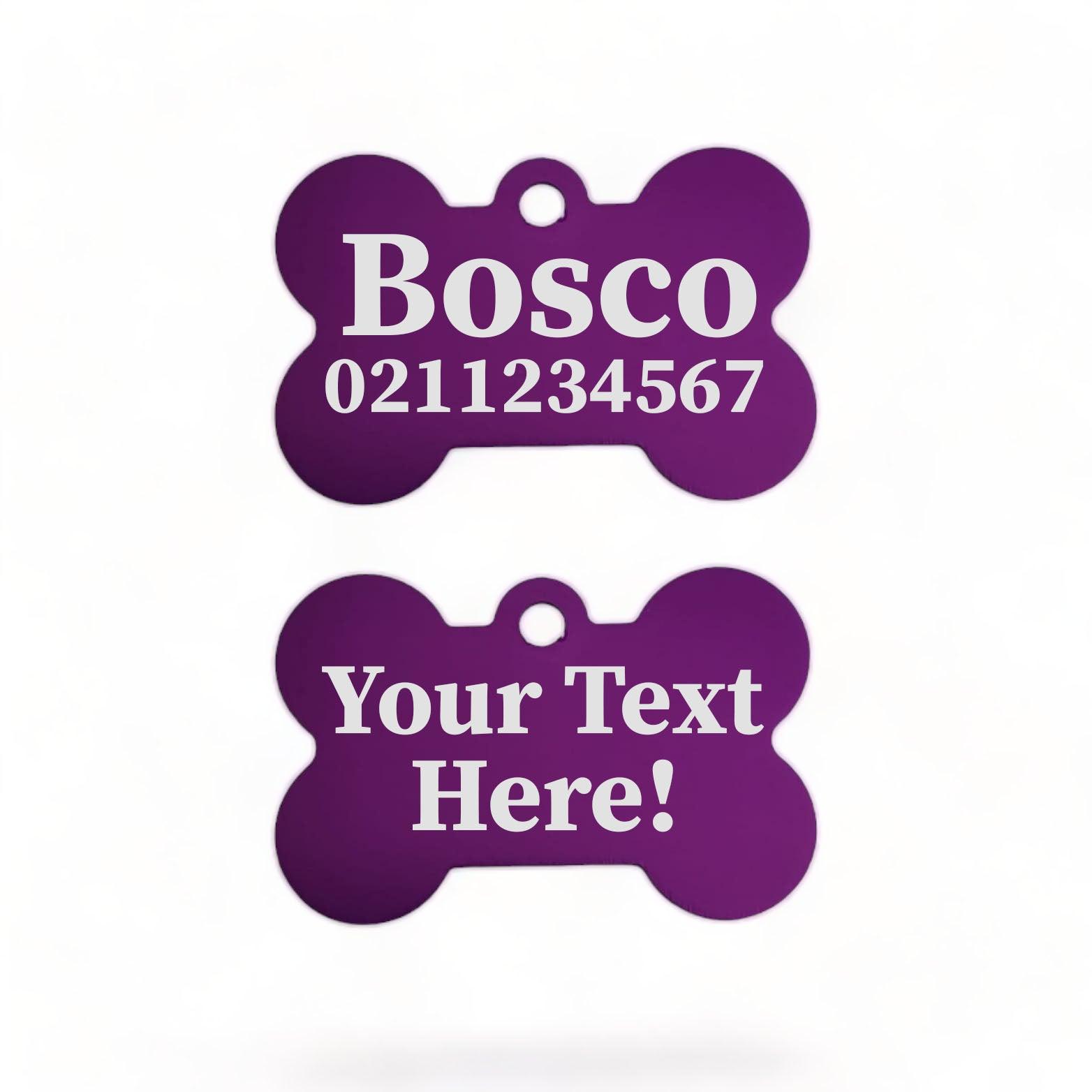 ⭐️Purr. Meow. Woof.⭐️ - Custom Text | Bone Aluminium | Dog ID Pet Tag - Purple