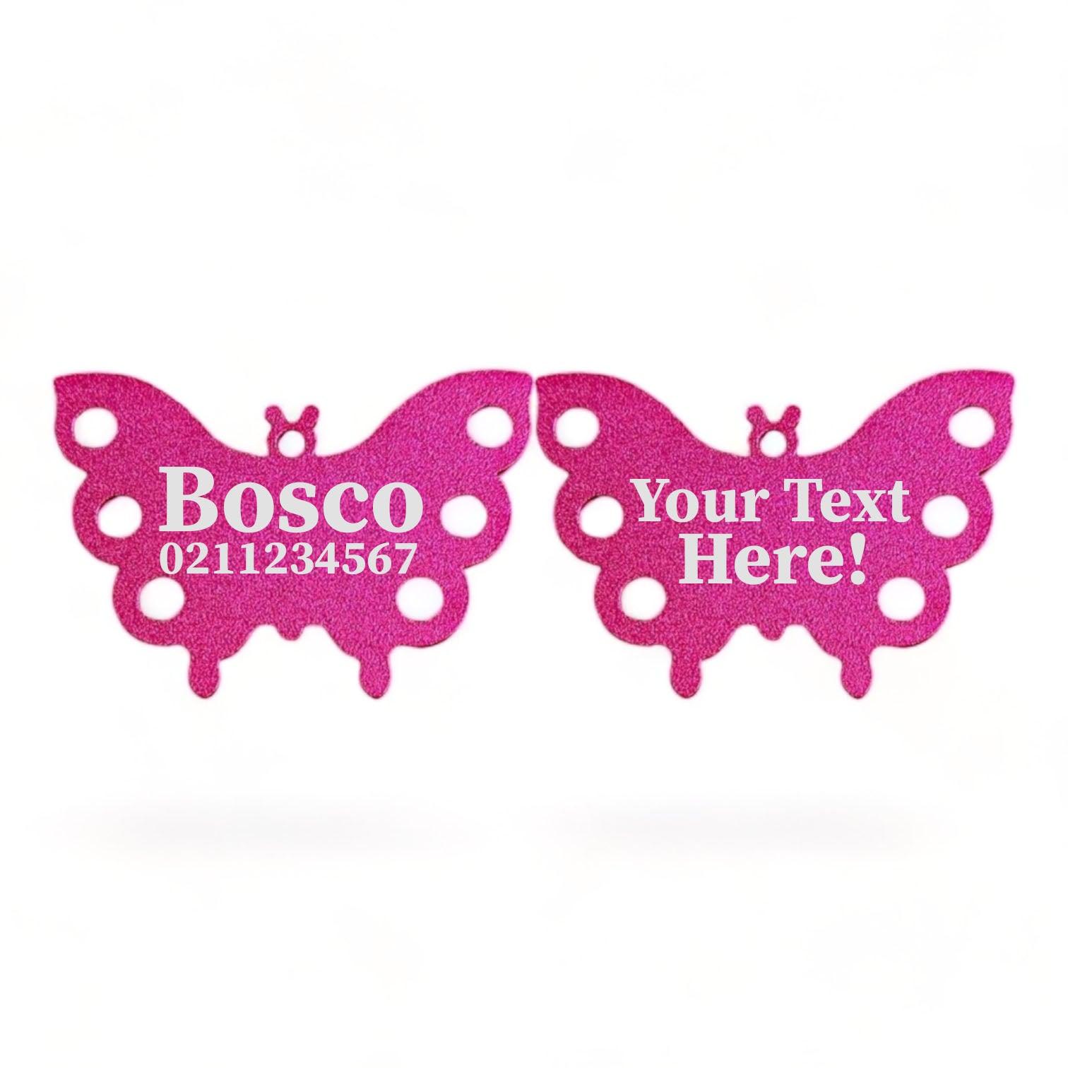 ⭐️Purr. Meow. Woof.⭐️ - Custom Text | Butterfly Aluminum | Dog ID Pet Tag - DeepPink