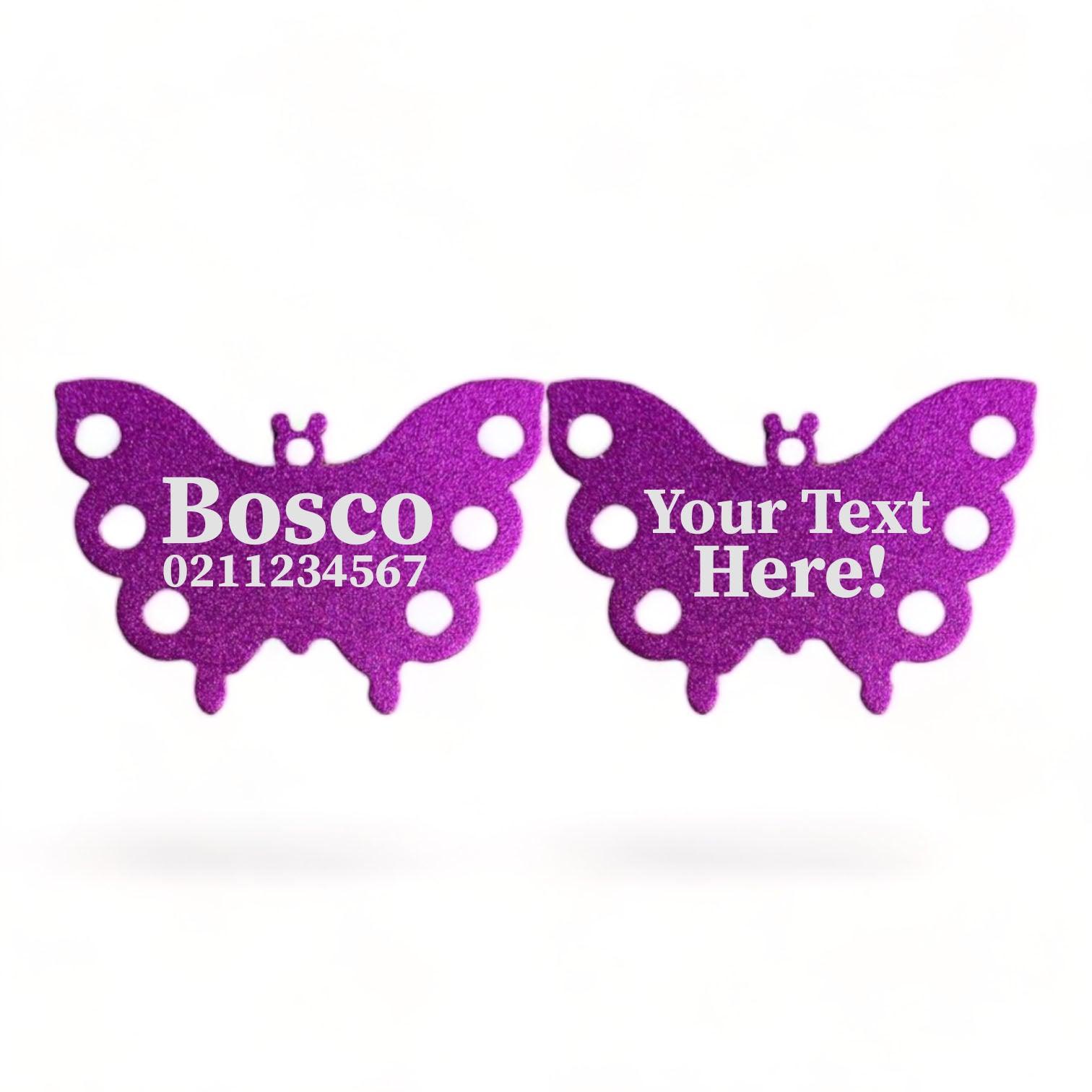 ⭐️Purr. Meow. Woof.⭐️ - Custom Text | Butterfly Aluminum | Dog ID Pet Tag - Purple