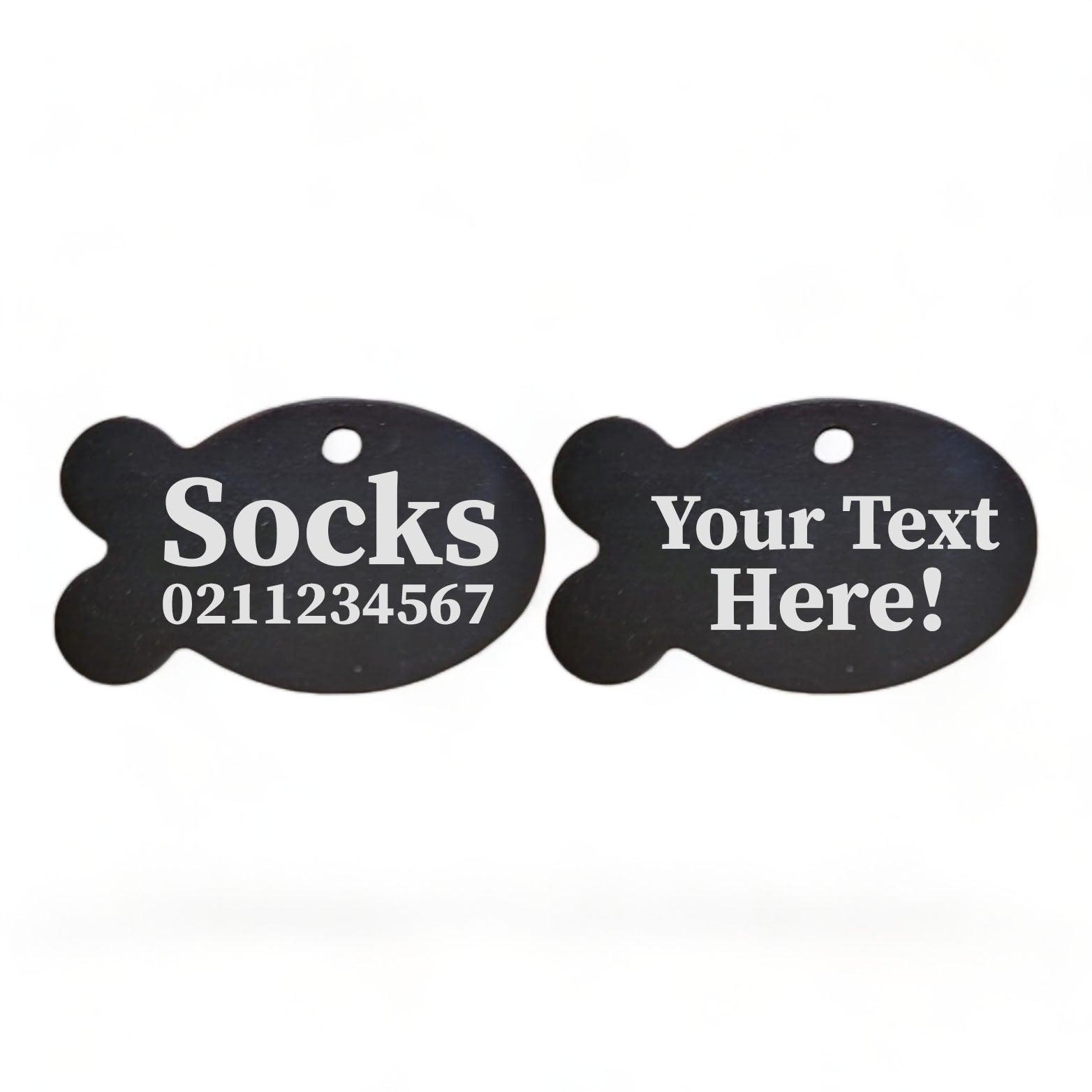 ⭐️Purr. Meow. Woof.⭐️ - Custom Text | Fish Aluminum | Cat, Kitten & Dog ID Pet Tag - Black