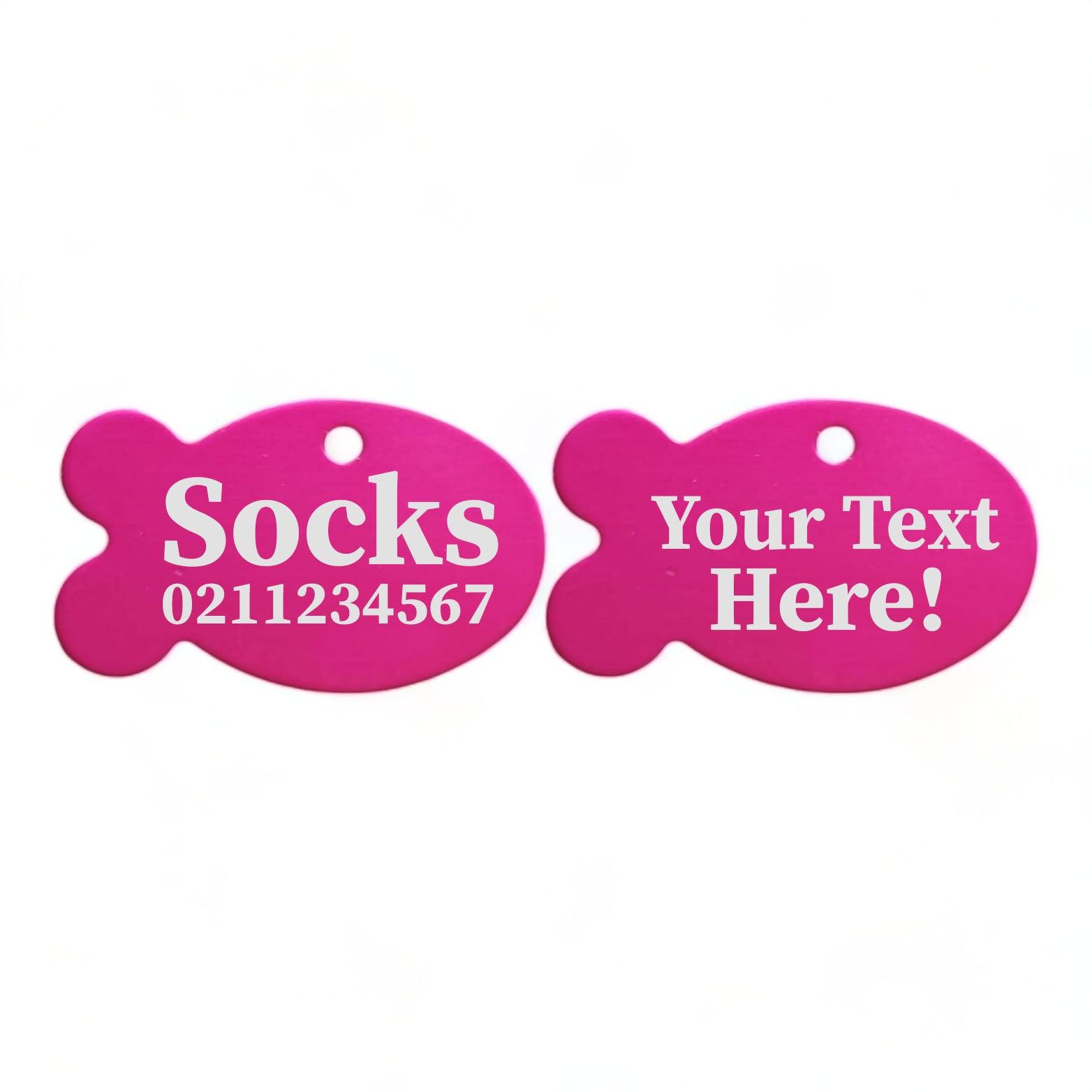 ⭐️Purr. Meow. Woof.⭐️ - Custom Text | Fish Aluminum | Cat, Kitten & Dog ID Pet Tag - DeepPink