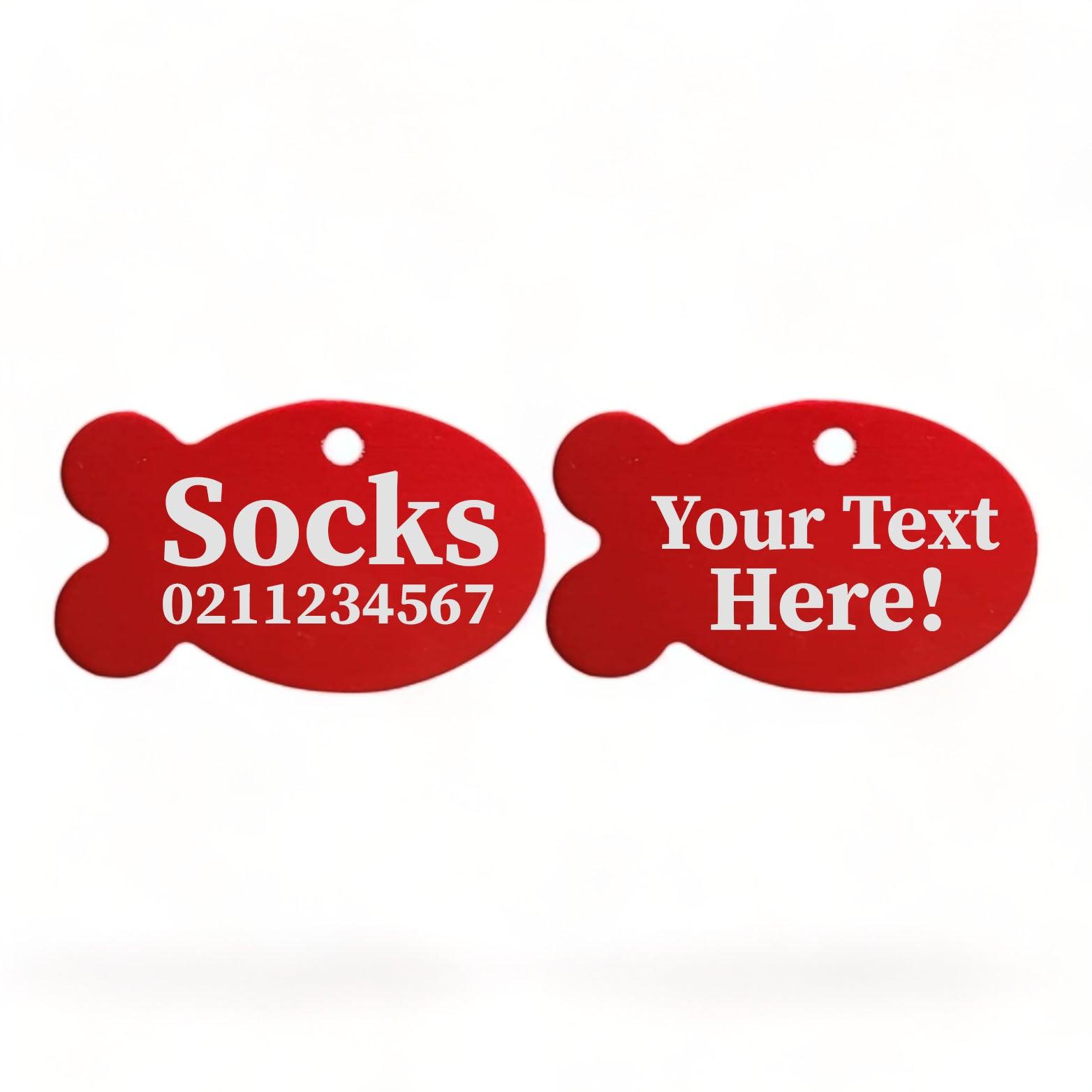 ⭐️Purr. Meow. Woof.⭐️ - Custom Text | Fish Aluminum | Cat, Kitten & Dog ID Pet Tag - Firebrick