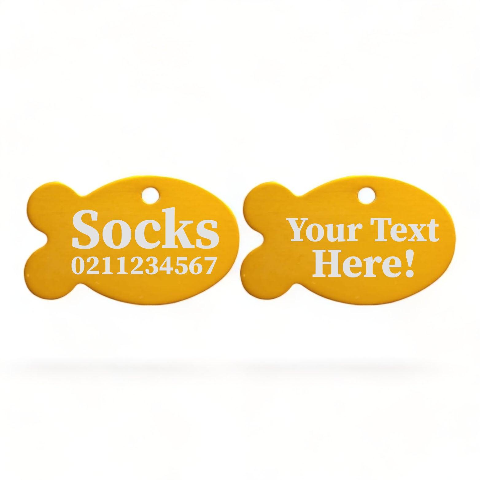 ⭐️Purr. Meow. Woof.⭐️ - Custom Text | Fish Aluminum | Cat, Kitten & Dog ID Pet Tag - Gold