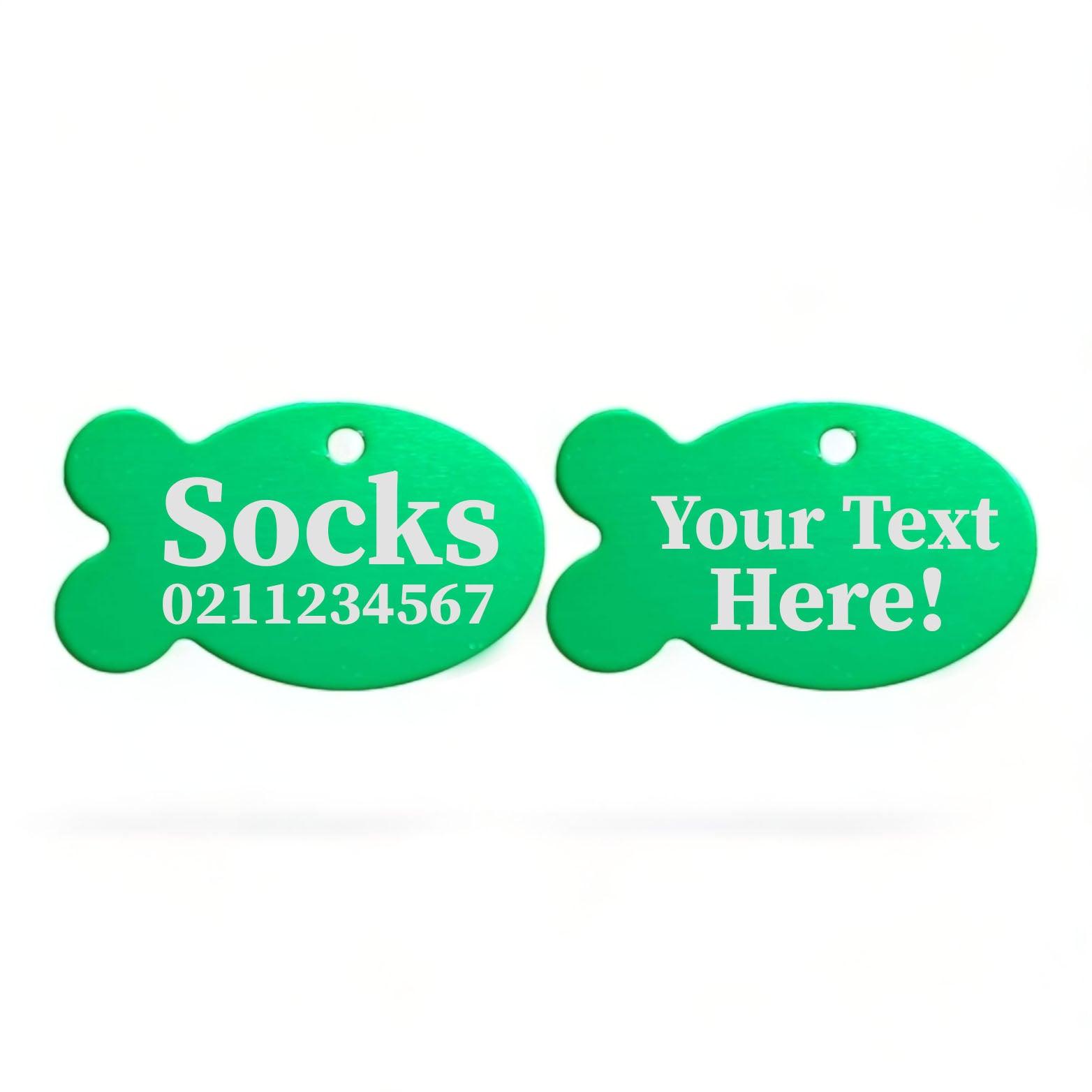 ⭐️Purr. Meow. Woof.⭐️ - Custom Text | Fish Aluminum | Cat, Kitten & Dog ID Pet Tag - MediumSpringGreen